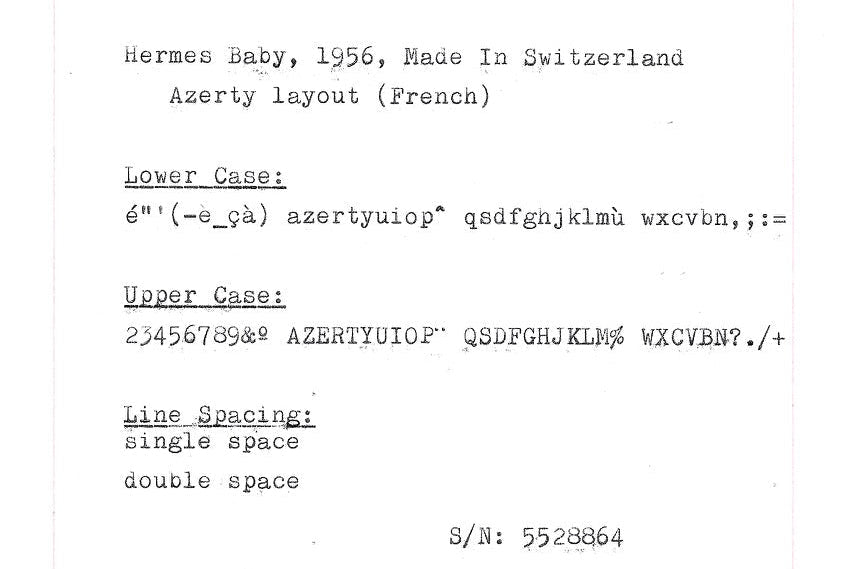 Hermes Baby Typewriter with Azerty Layout, 1956, Made in Switzerland, Fully Functional