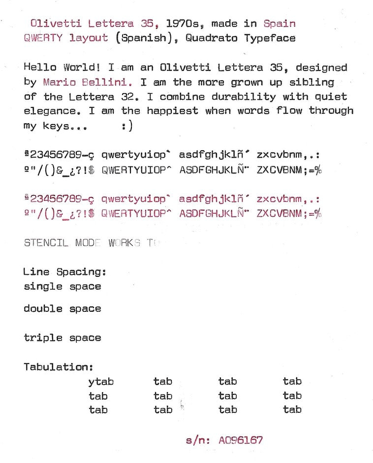 RARE Olivetti Lettera 35 Typewriter with Quadrato Font, Qwerty Layout, 1970s, Fully Functional