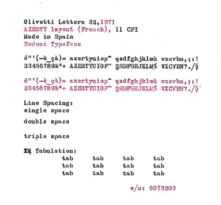 RARE Olivetti Lettera 32 Typewriter with Bodoni Font, Azerty Layout, 1971, Fully Functional
