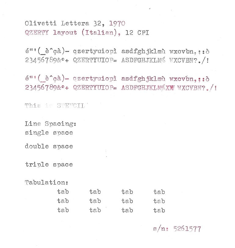 Olivetti Lettera 32 Typewriter with Qzerty Layout, 1970, 11 CPI, Fully Functional