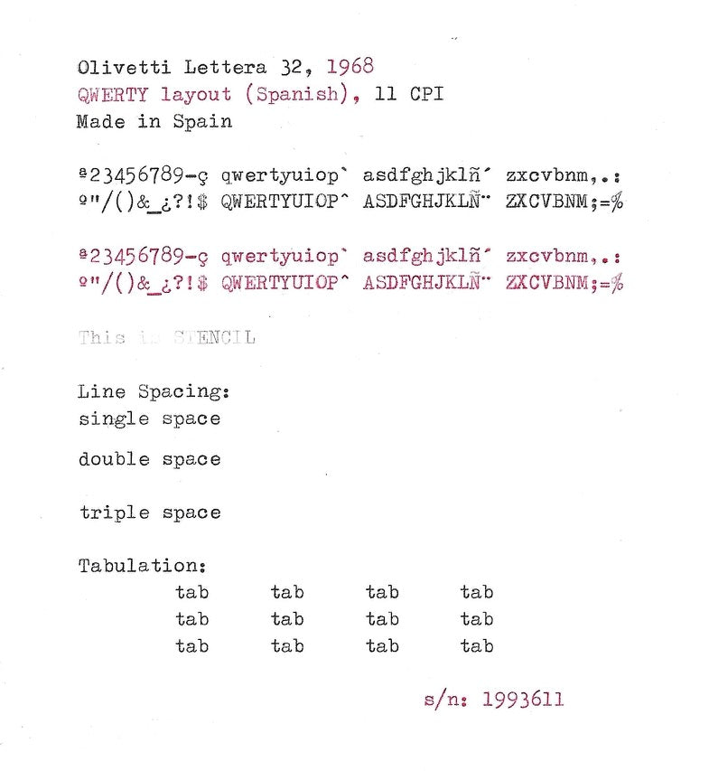 Olivetti Lettera 32 Typewriter with Qwerty Layout, 1968, Made in Spain, Fully Functional