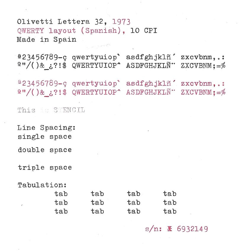 Olivetti Lettera 32 Typewriter with Qwerty Layout, 1973, Made in Spain, Fully Functional