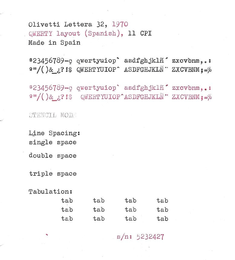 Olivetti Lettera 32 Typewriter with Qwerty Layout, 1970, Made in Spain, Fully Functional