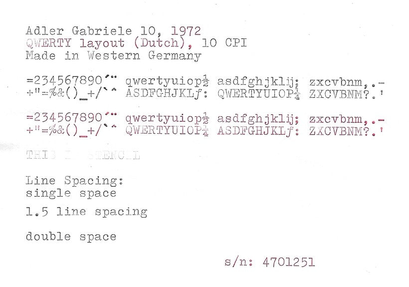 Adler Gabriele 10 Typewriter with Qwerty Layout, 1970s, Made in Western Germany