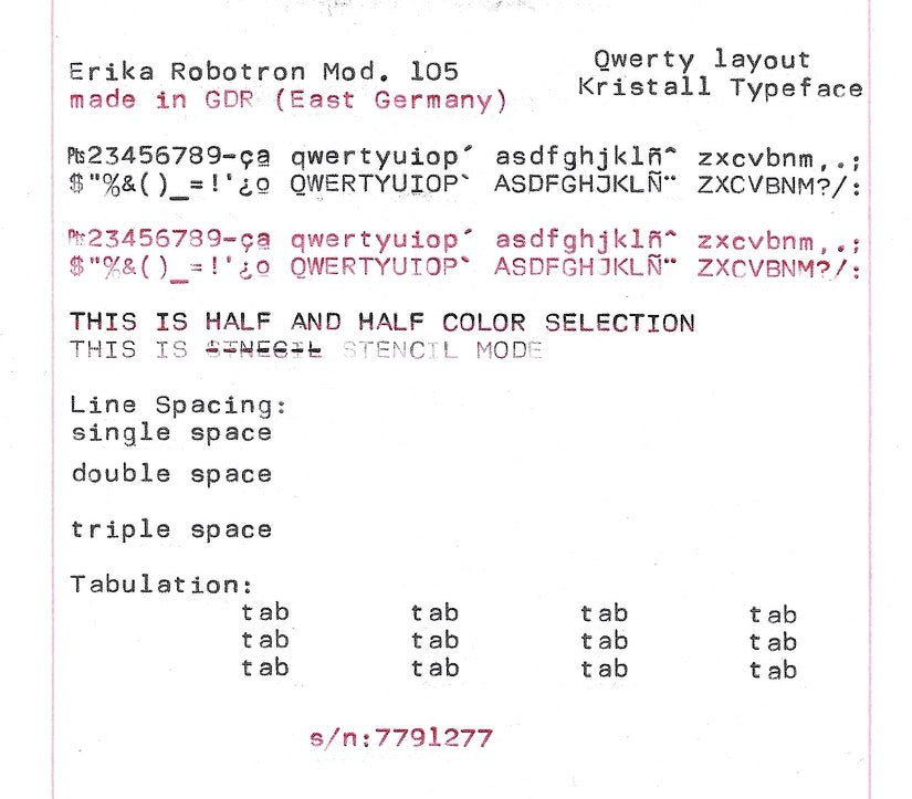RARE Erika Robotron Typewriter, Kristall Typeface, Qwerty, Mod. 105, 1980s, Fully Functional