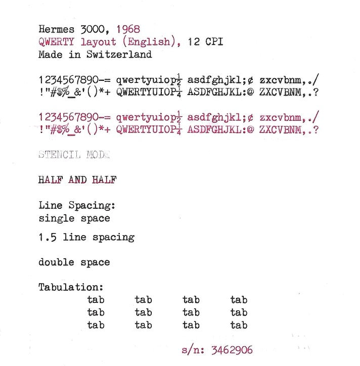 Hermes 3000 Typewriter with Qwerty Layout, 1968, Made in Switzerland, Fully Functional