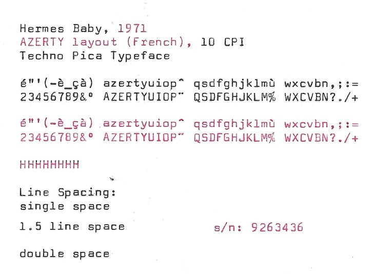 Hermes Baby Typewriter with Azerty Layout and Techno Pica Font, 1971, Fully Functional