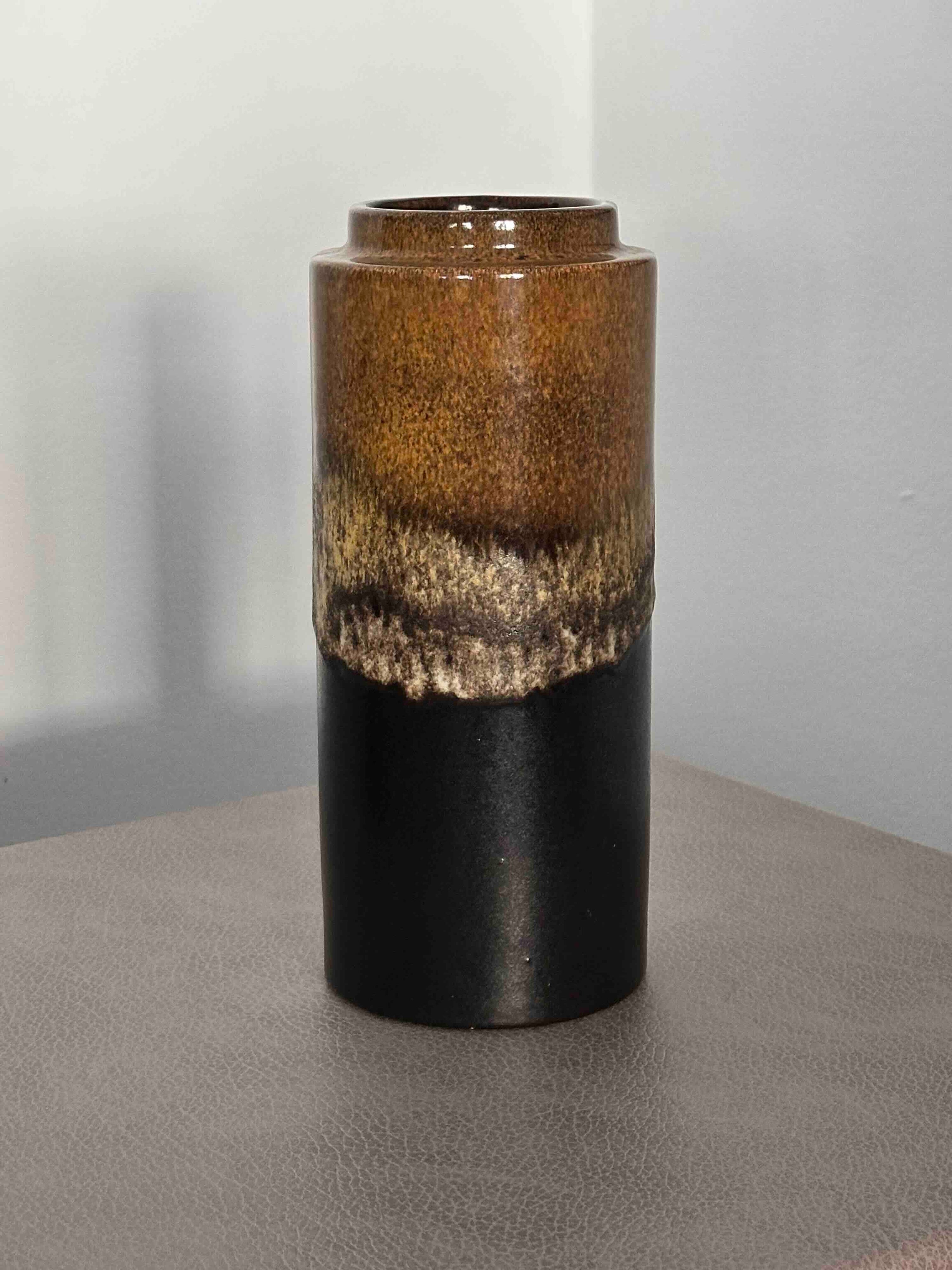 Vintage West German Ceramic Vase, 203-22, Mid-Century Modern Studio Pottery, Brown Fat Lava Glaze