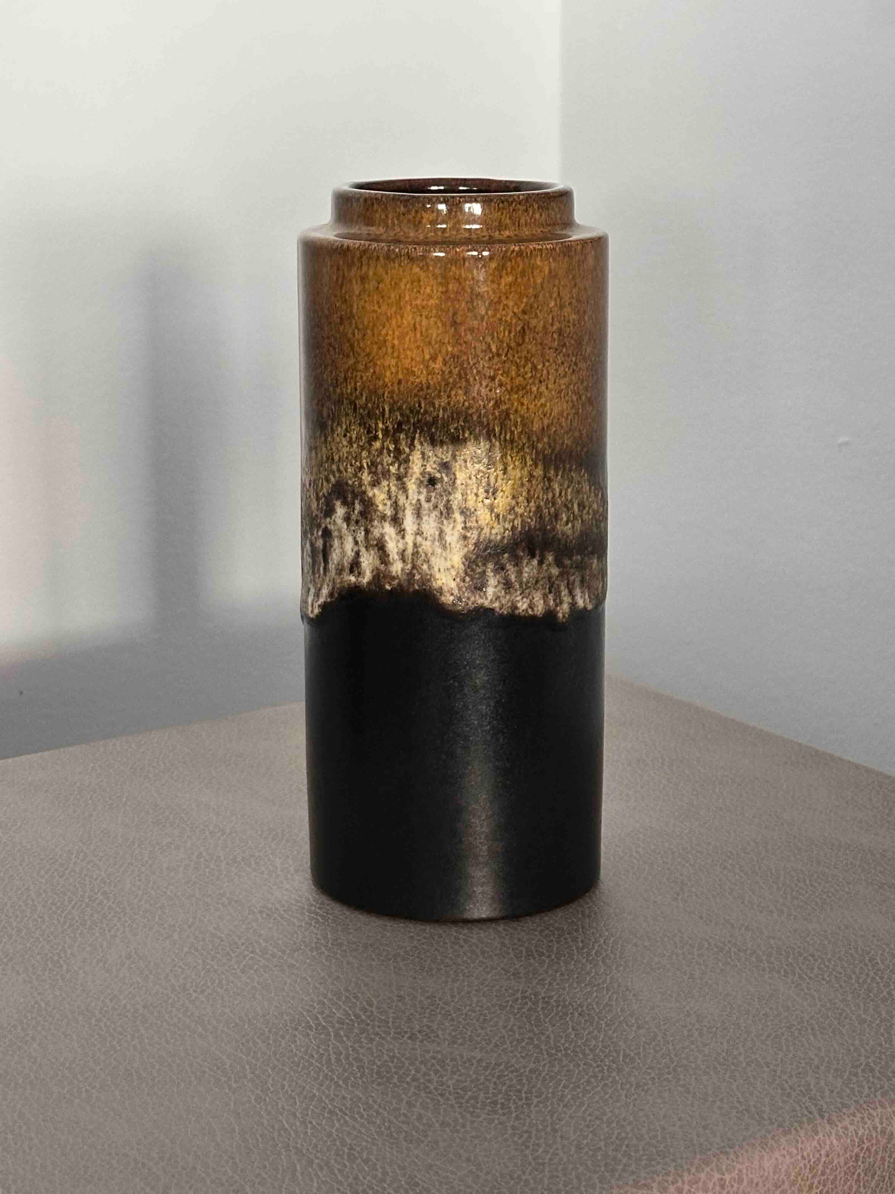 Vintage West German Ceramic Vase, 203-22, Mid-Century Modern Studio Pottery, Brown Fat Lava Glaze