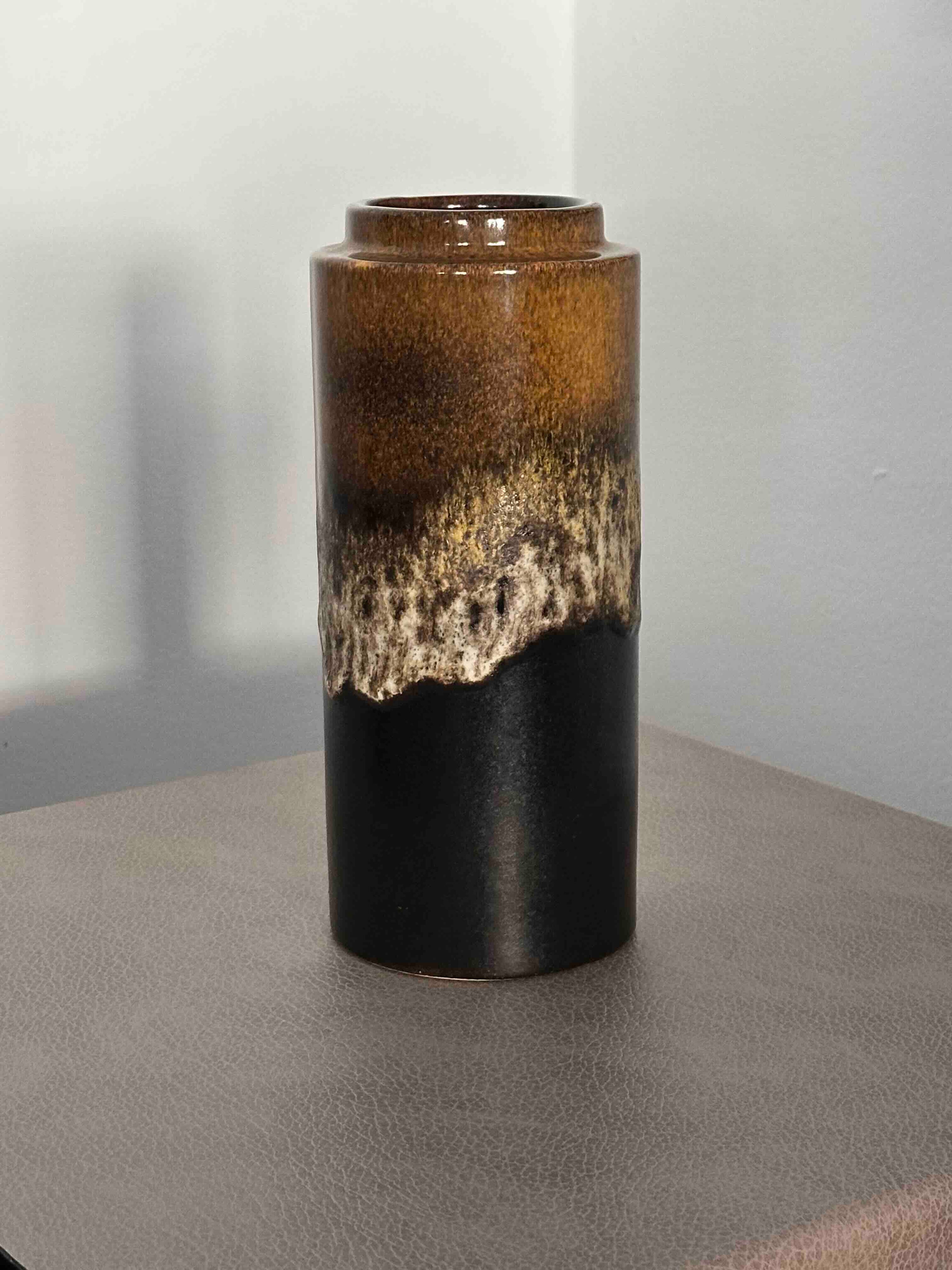 Vintage West German Ceramic Vase, 203-22, Mid-Century Modern Studio Pottery, Brown Fat Lava Glaze