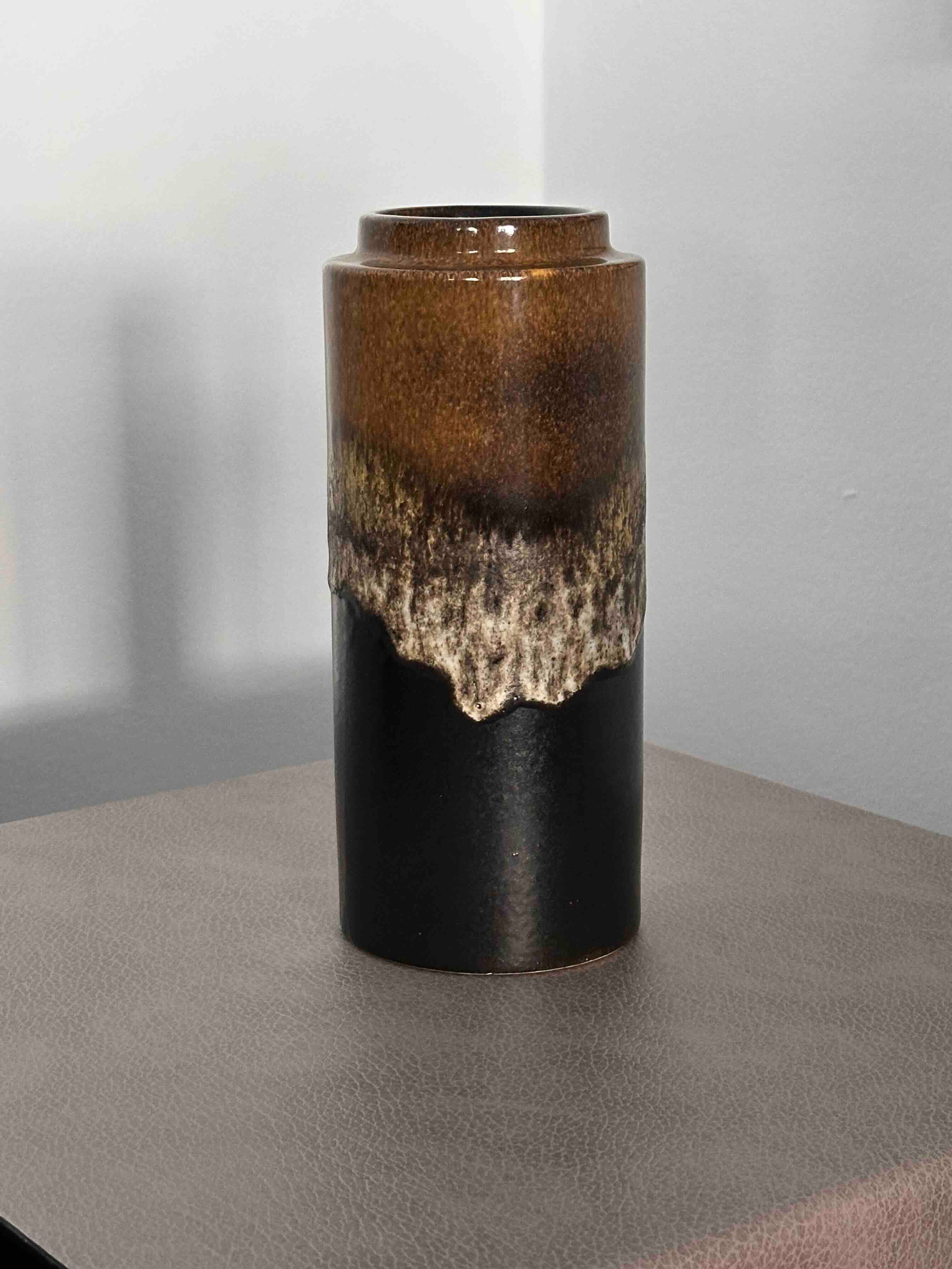 Vintage West German Ceramic Vase, 203-22, Mid-Century Modern Studio Pottery, Brown Fat Lava Glaze