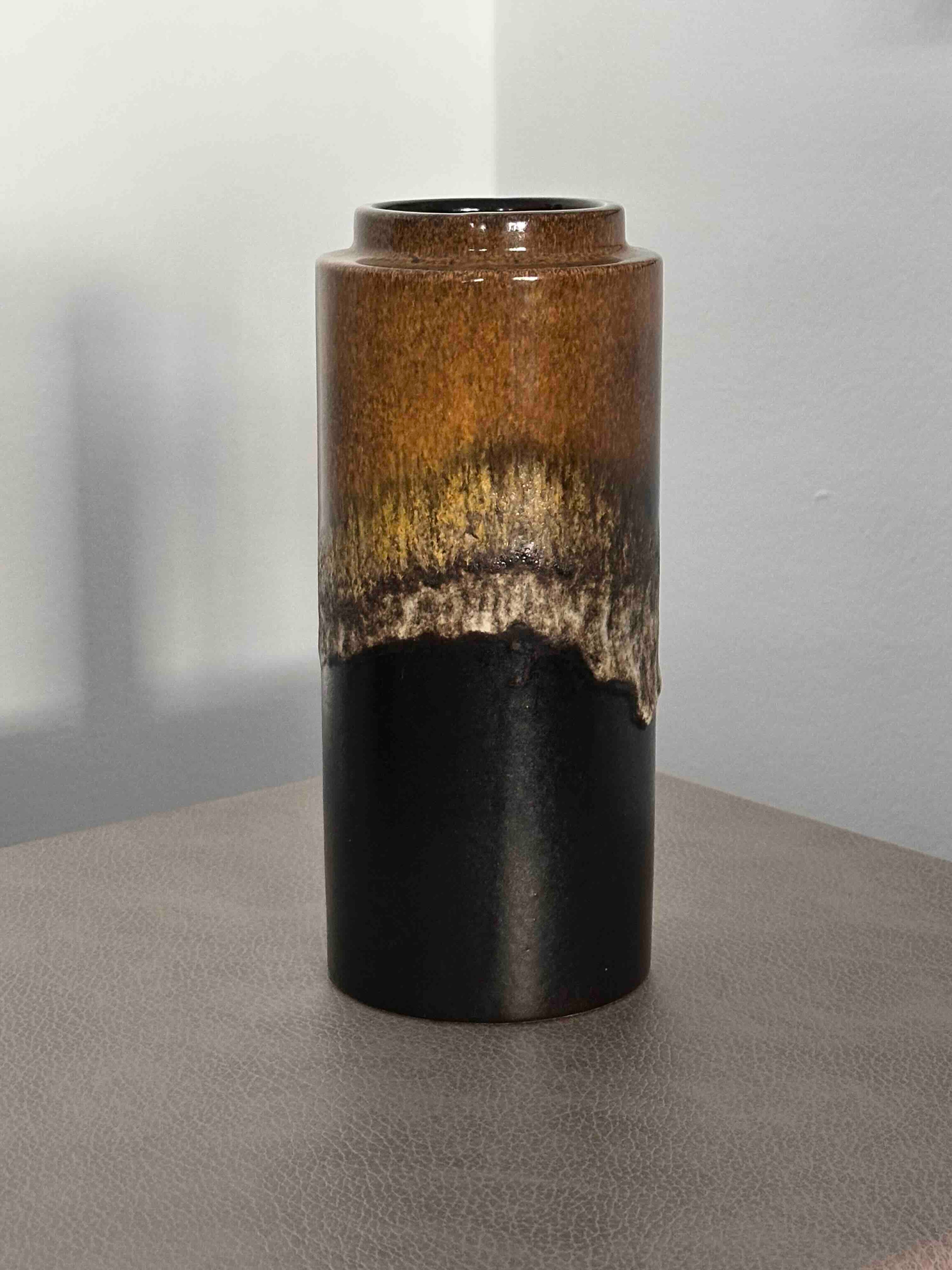 Vintage West German Ceramic Vase, 203-22, Mid-Century Modern Studio Pottery, Brown Fat Lava Glaze