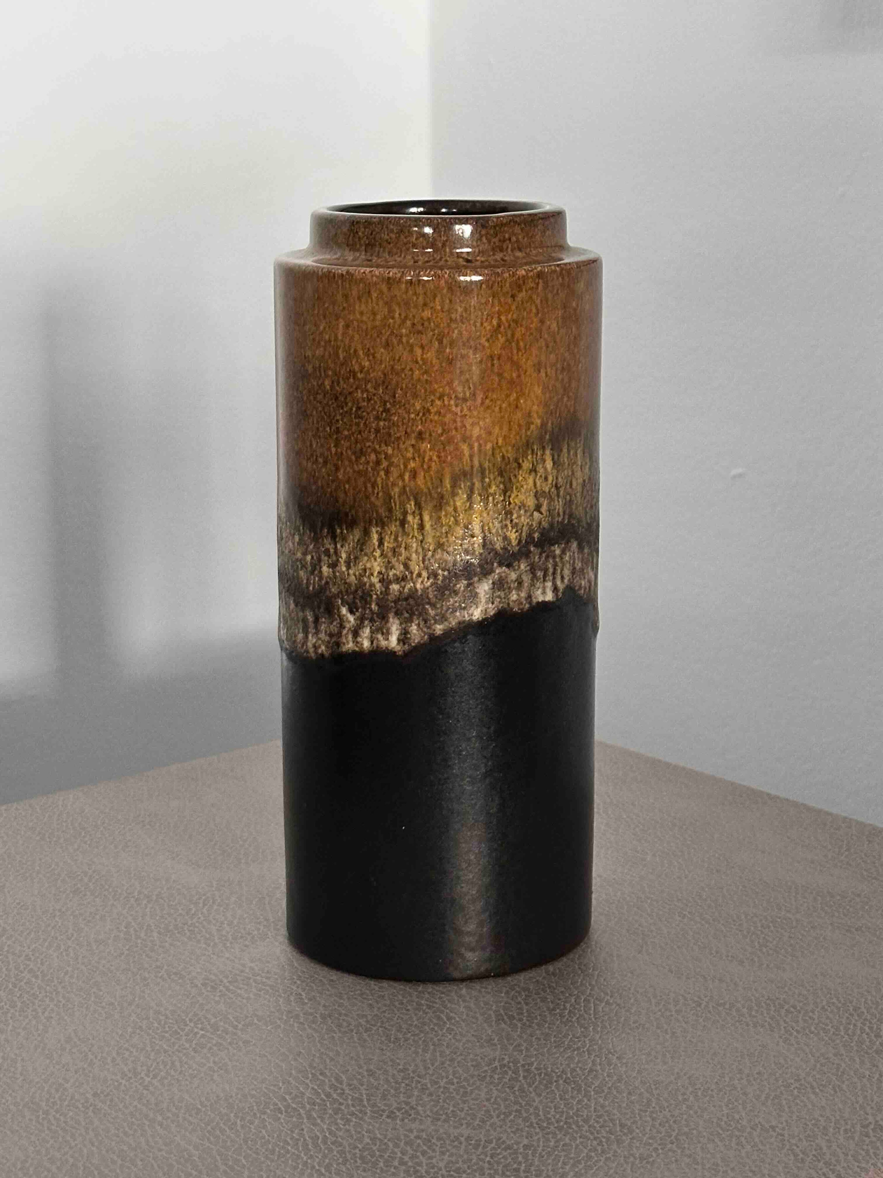 Vintage West German Ceramic Vase, 203-22, Mid-Century Modern Studio Pottery, Brown Fat Lava Glaze