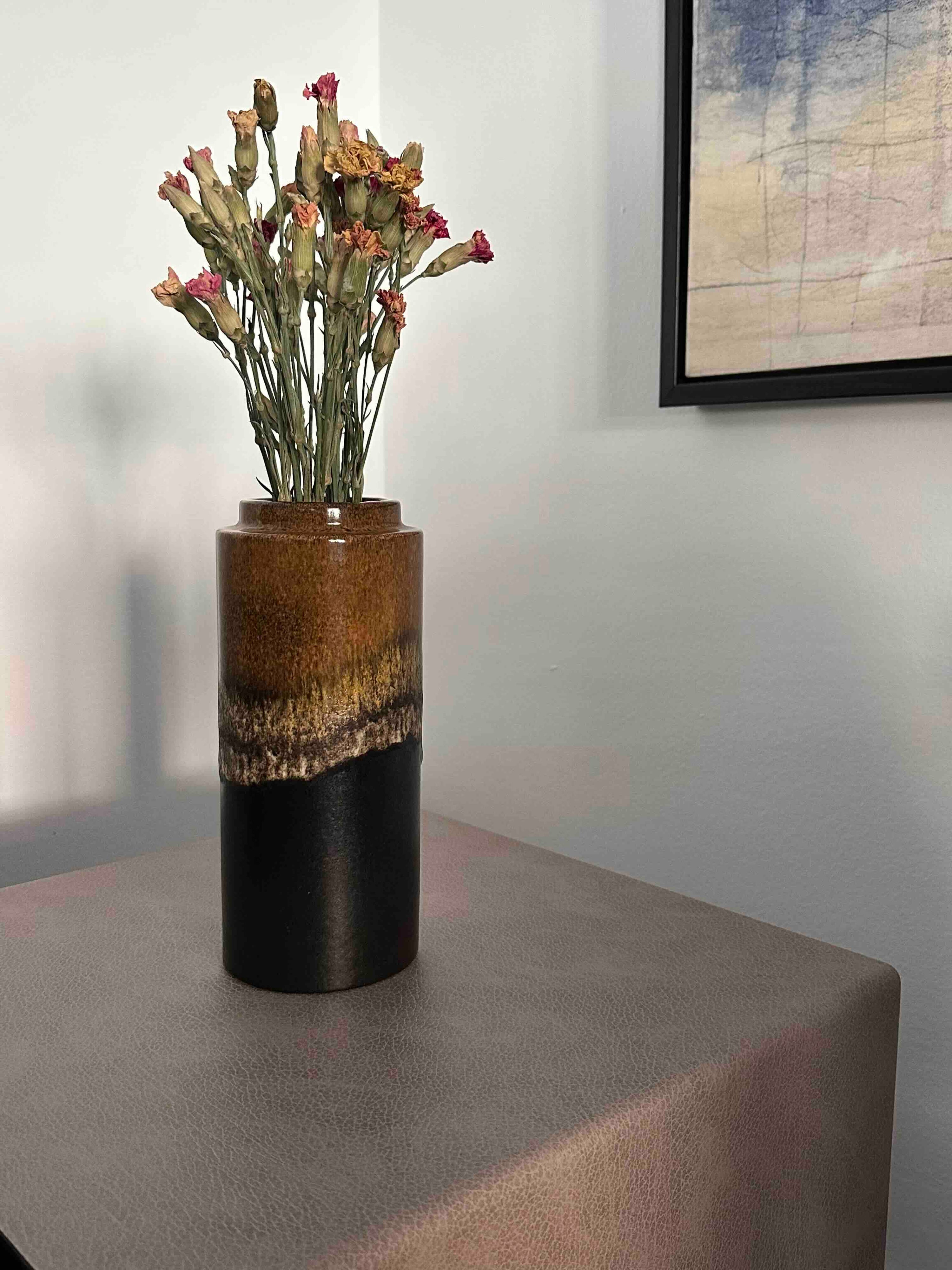 Vintage West German Ceramic Vase, 203-22, Mid-Century Modern Studio Pottery, Brown Fat Lava Glaze