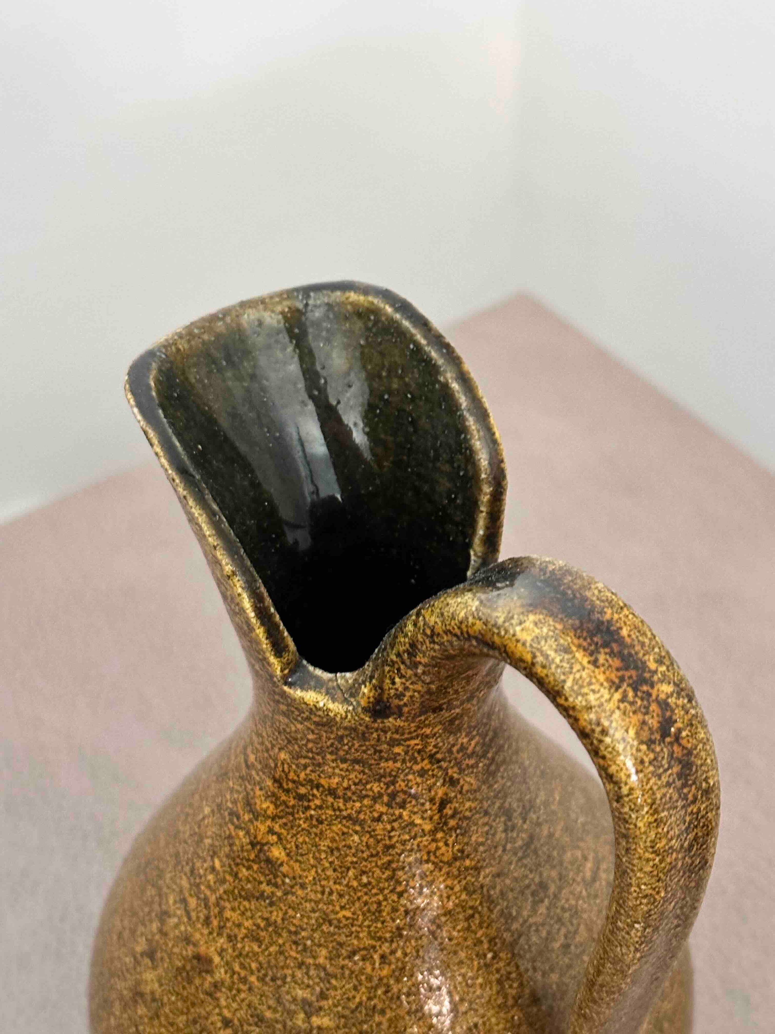 Vintage Accolay French Pottery Pitcher, Mid Century Studio Ceramic Vase, Speckled Earth-Tone Glaze