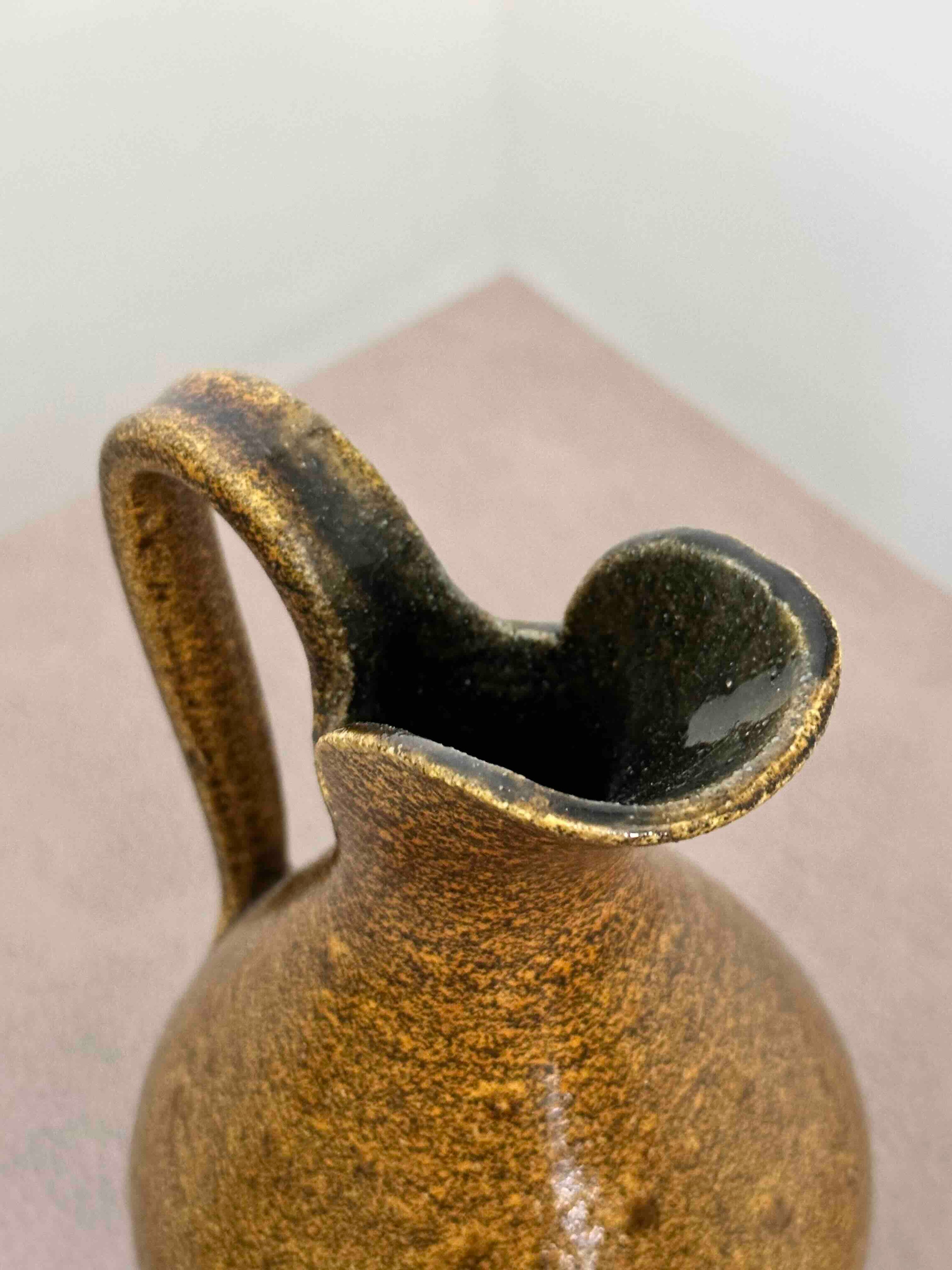 Vintage Accolay French Pottery Pitcher, Mid Century Studio Ceramic Vase, Speckled Earth-Tone Glaze