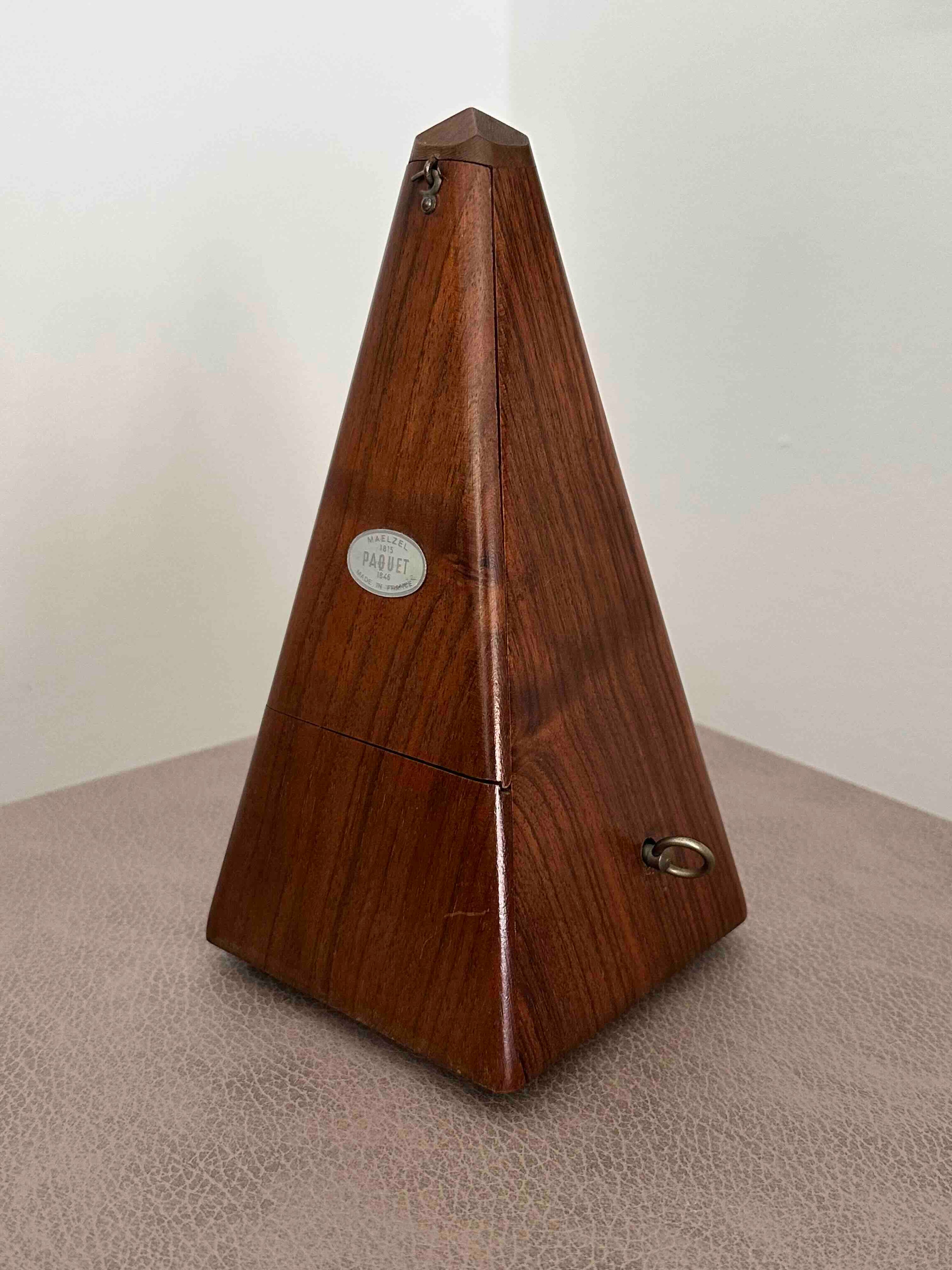 Vintage French Maëlzel Paquet Metronome, 1950s, Solid Wood Case, Mechanical Wind-Up, Fully Functional
