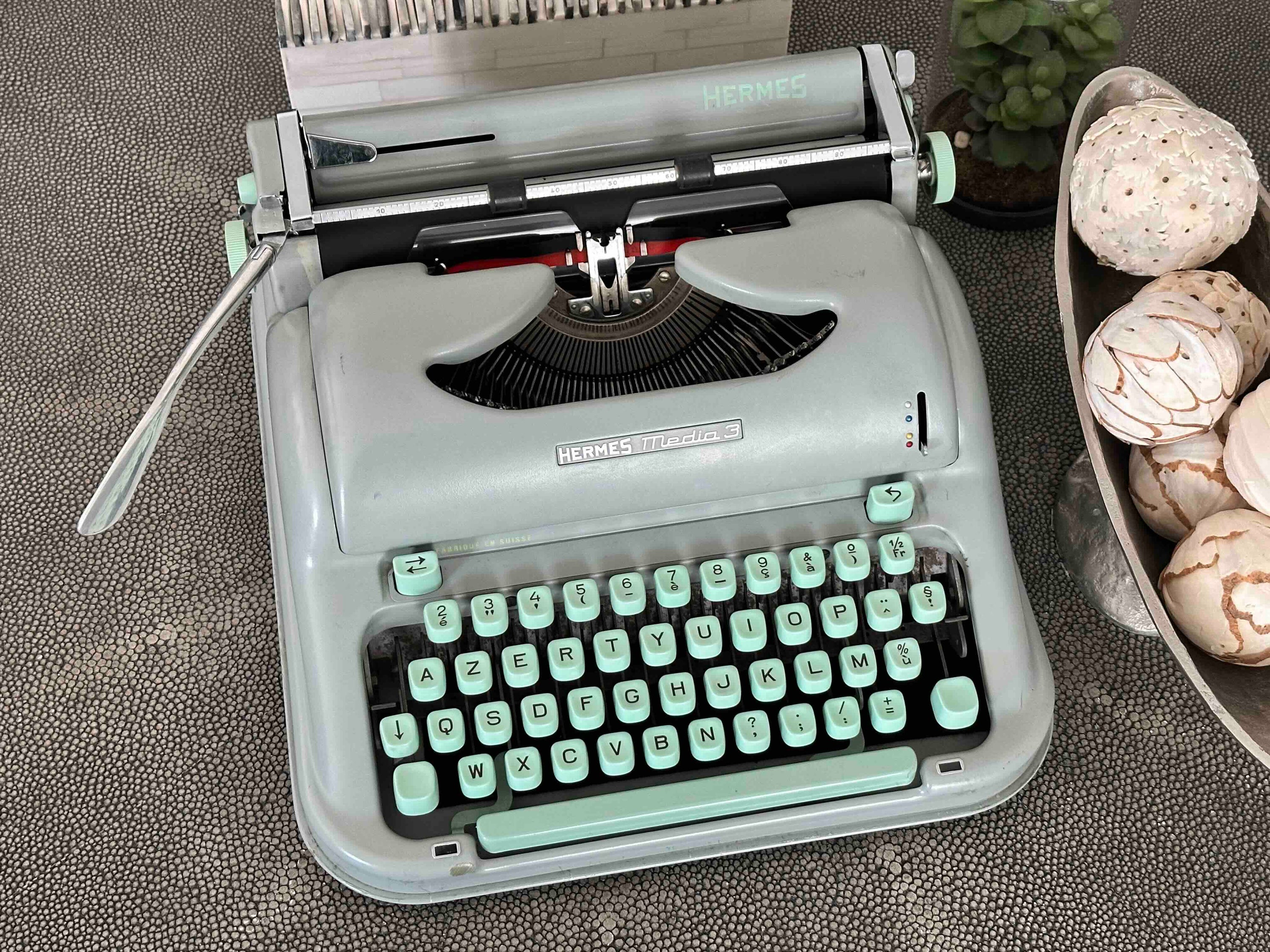 Hermes Media 3 Typewriter with New Platen, Azerty Layout, 1961, Made in Switzerland