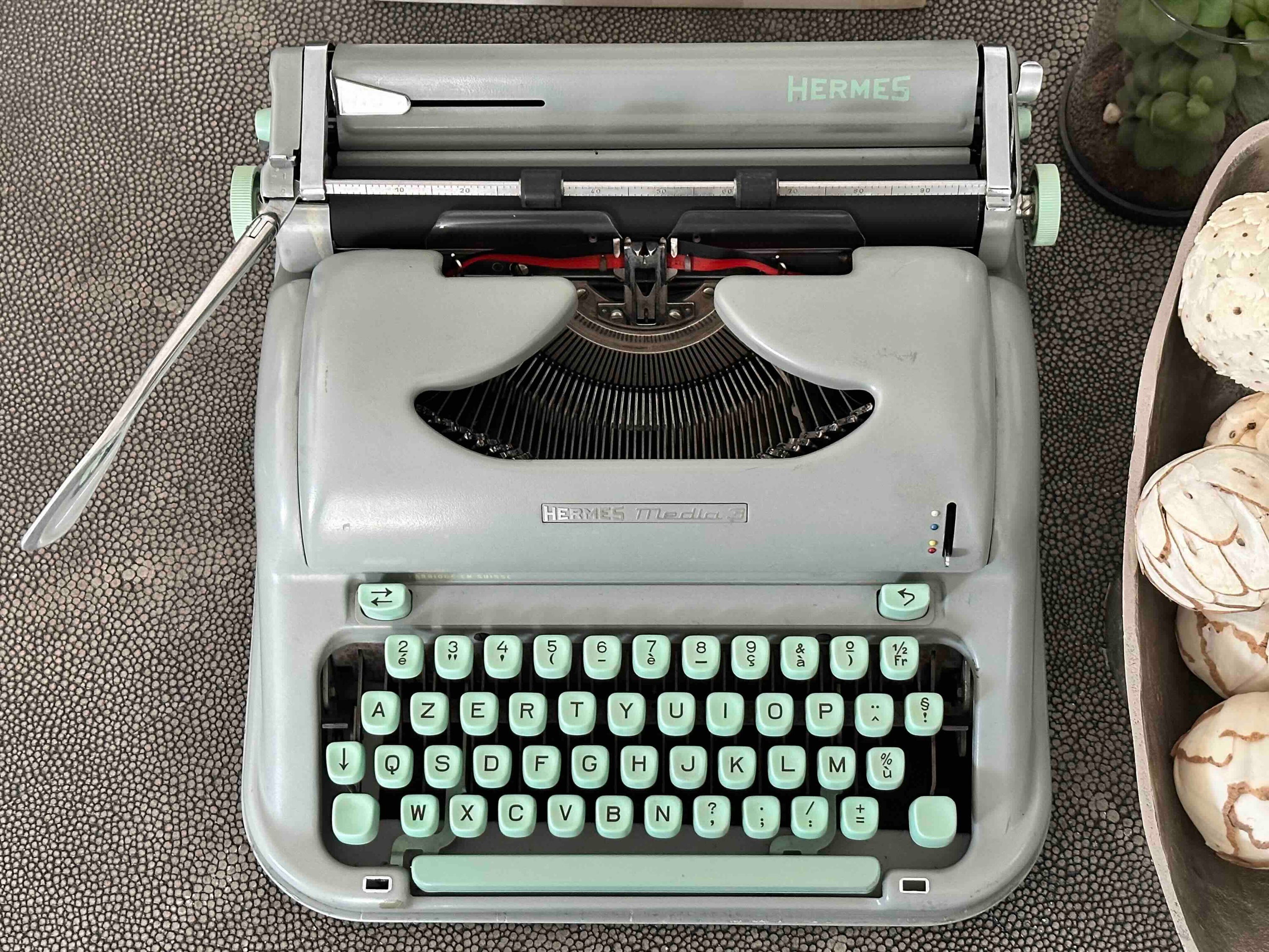Hermes Media 3 Typewriter with New Platen, Azerty Layout, 1961, Made in Switzerland