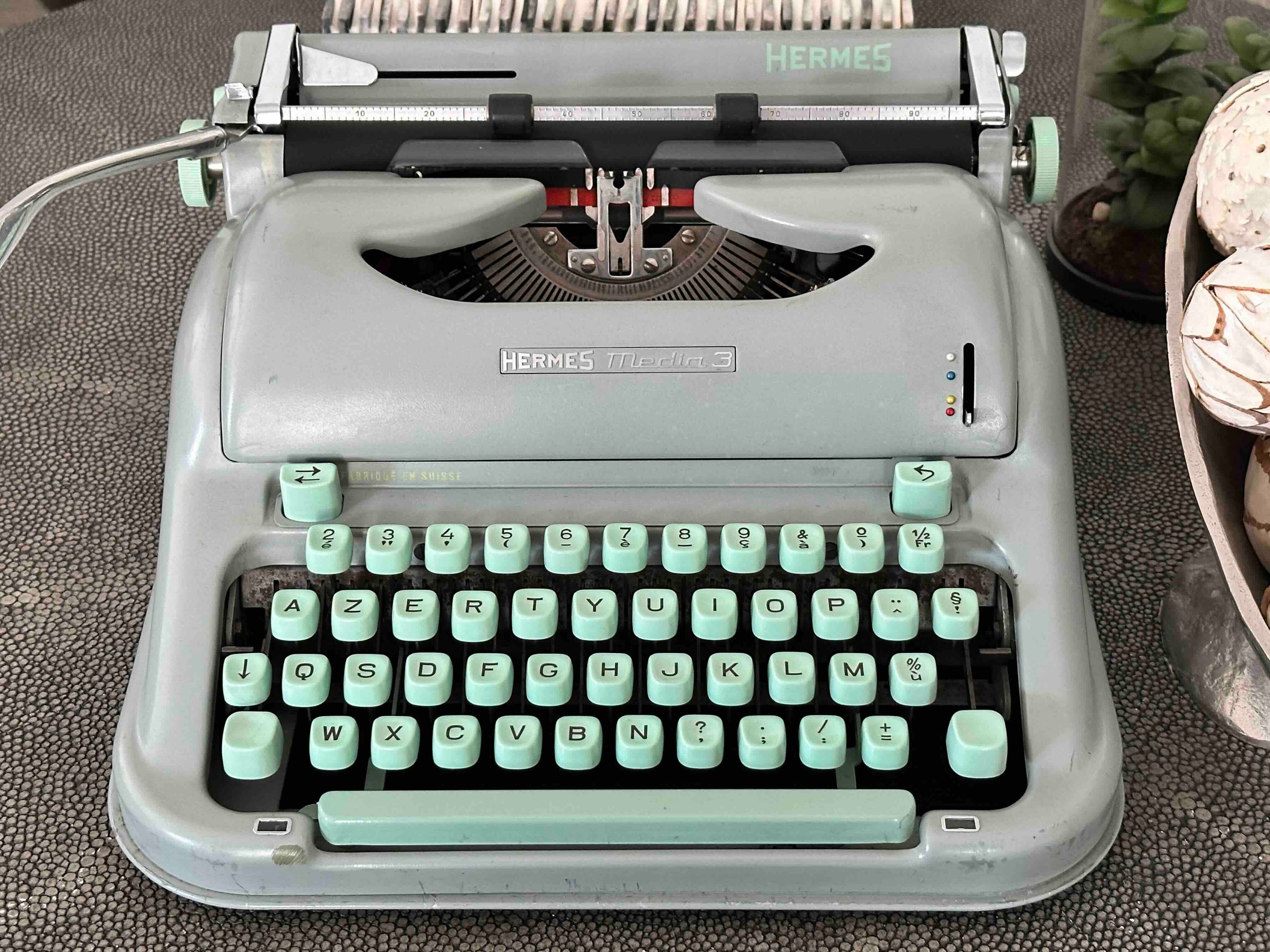 Hermes Media 3 Typewriter with New Platen, Azerty Layout, 1961, Made in Switzerland
