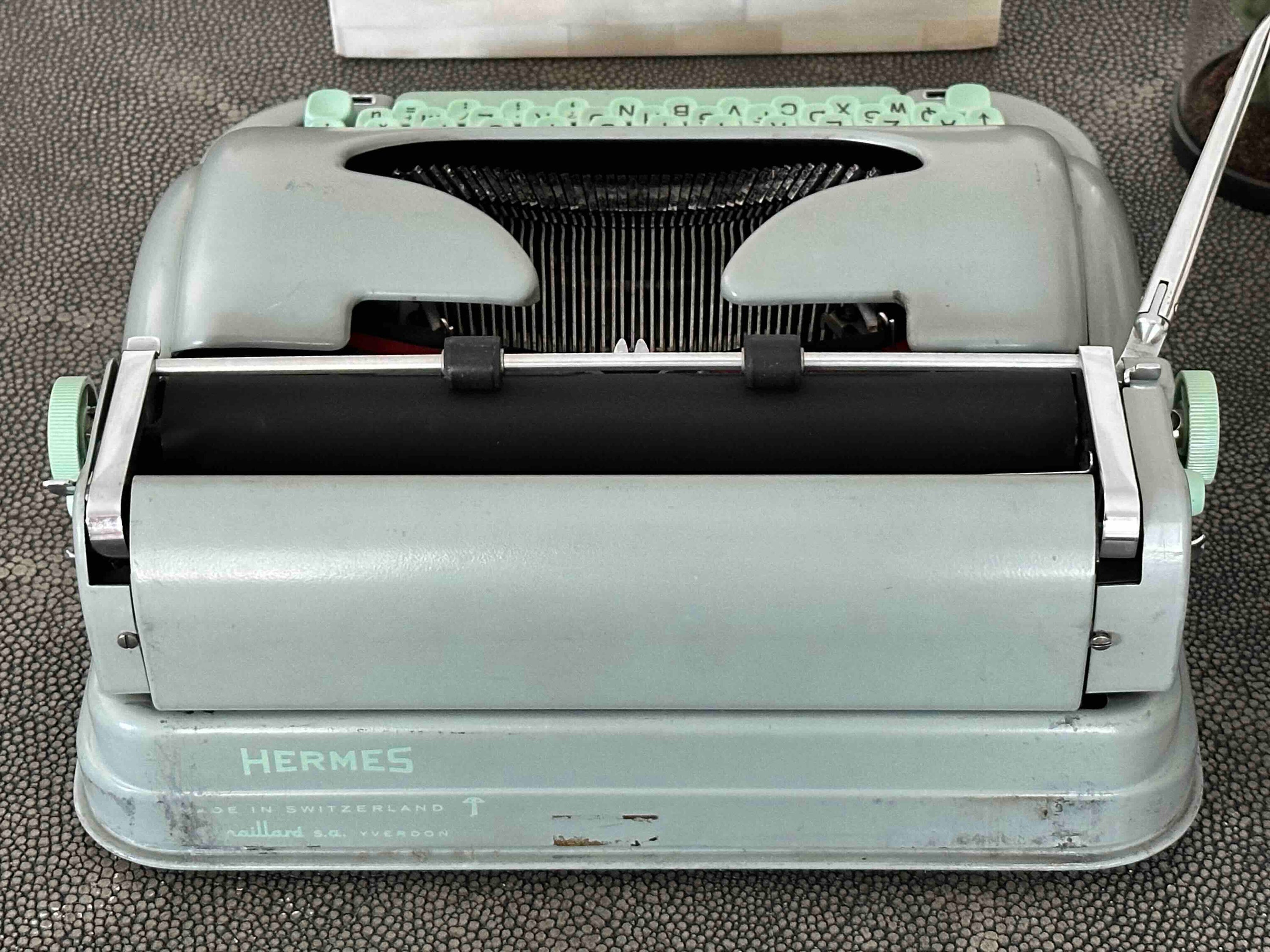Hermes Media 3 Typewriter with New Platen, Azerty Layout, 1961, Made in Switzerland