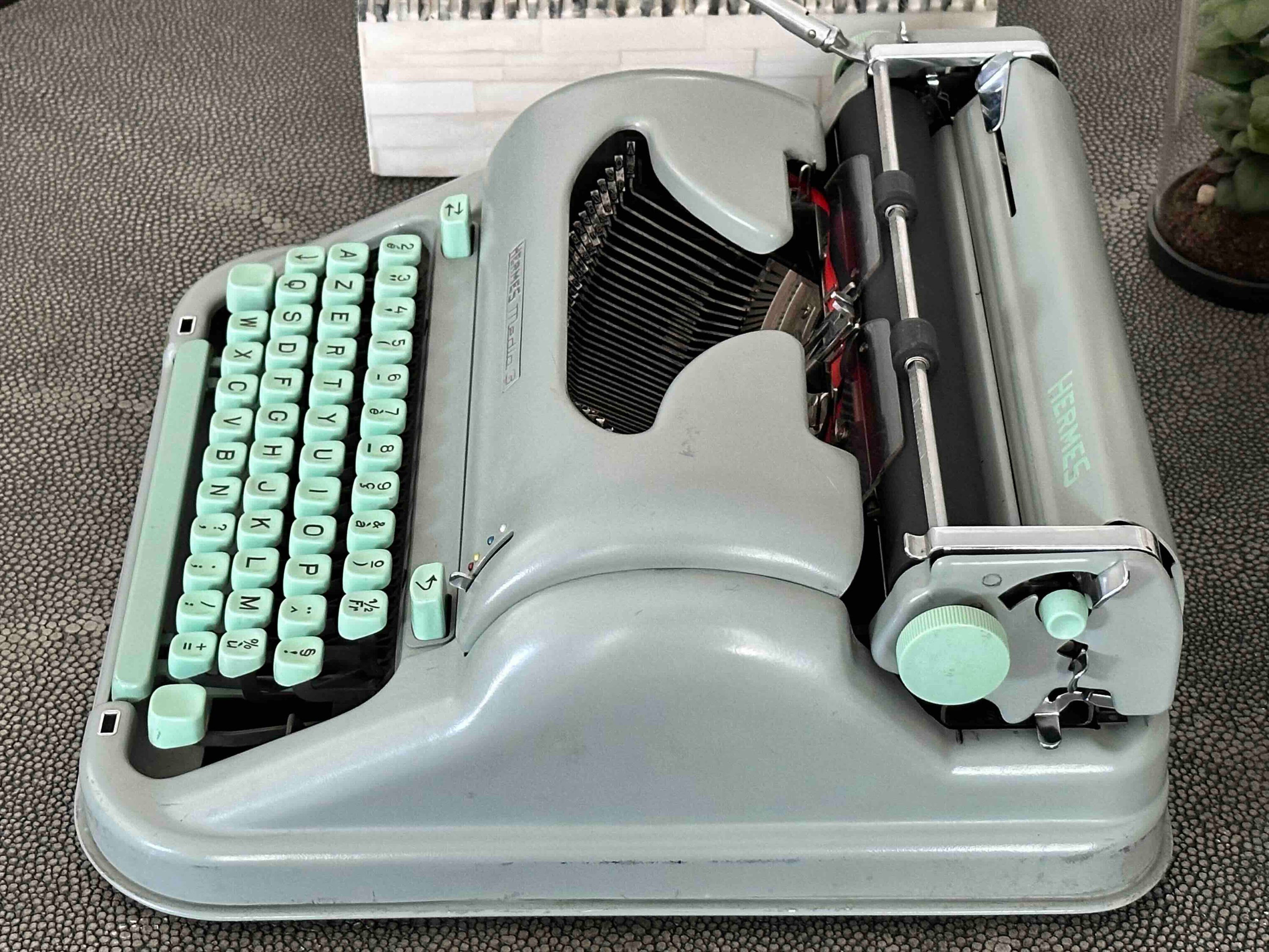 Hermes Media 3 Typewriter with New Platen, Azerty Layout, 1961, Made in Switzerland