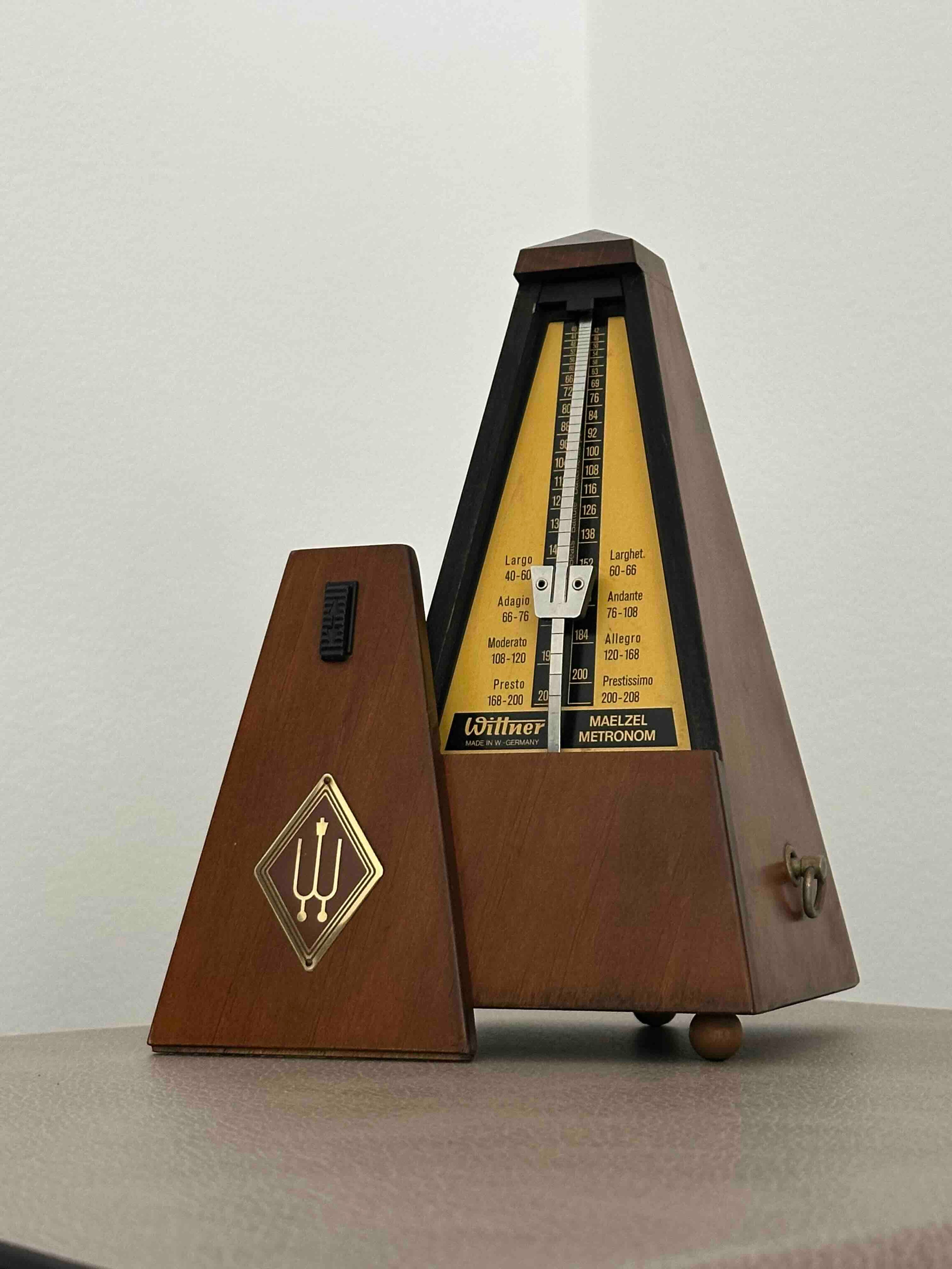 Vintage German Wittner Metronome, 1980s, Solid Wood Case, Mechanical Wind-Up, Fully Functional