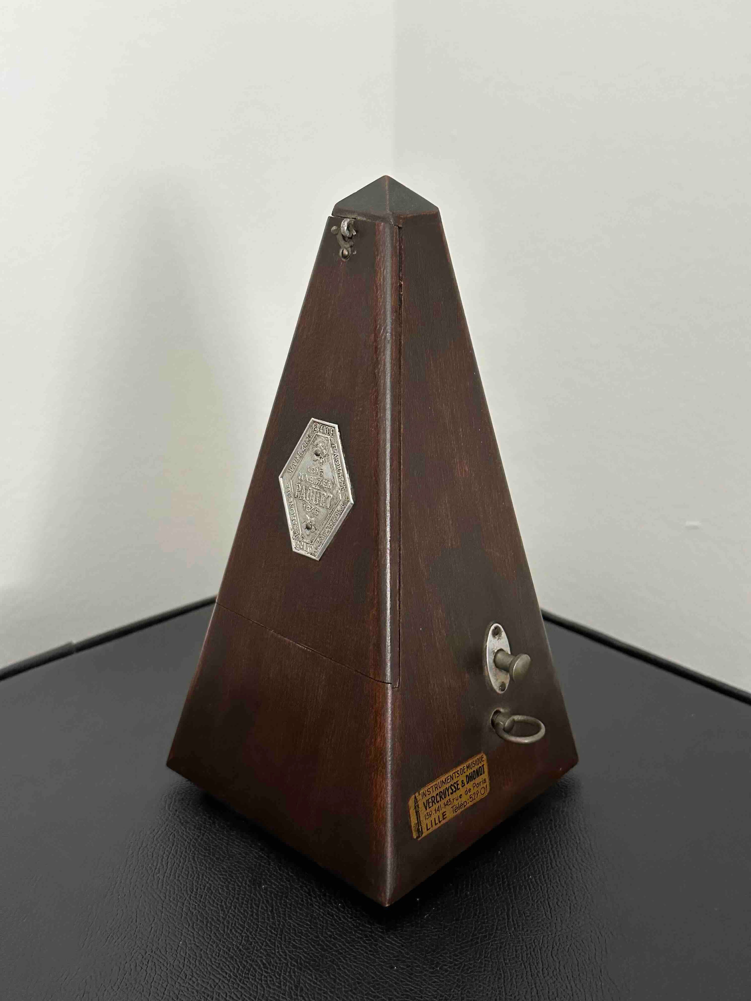 Vintage French Maëlzel Paquet Metronome, 1930-45, Solid Wood Case, Mechanical Wind-Up, Functional Without Bell