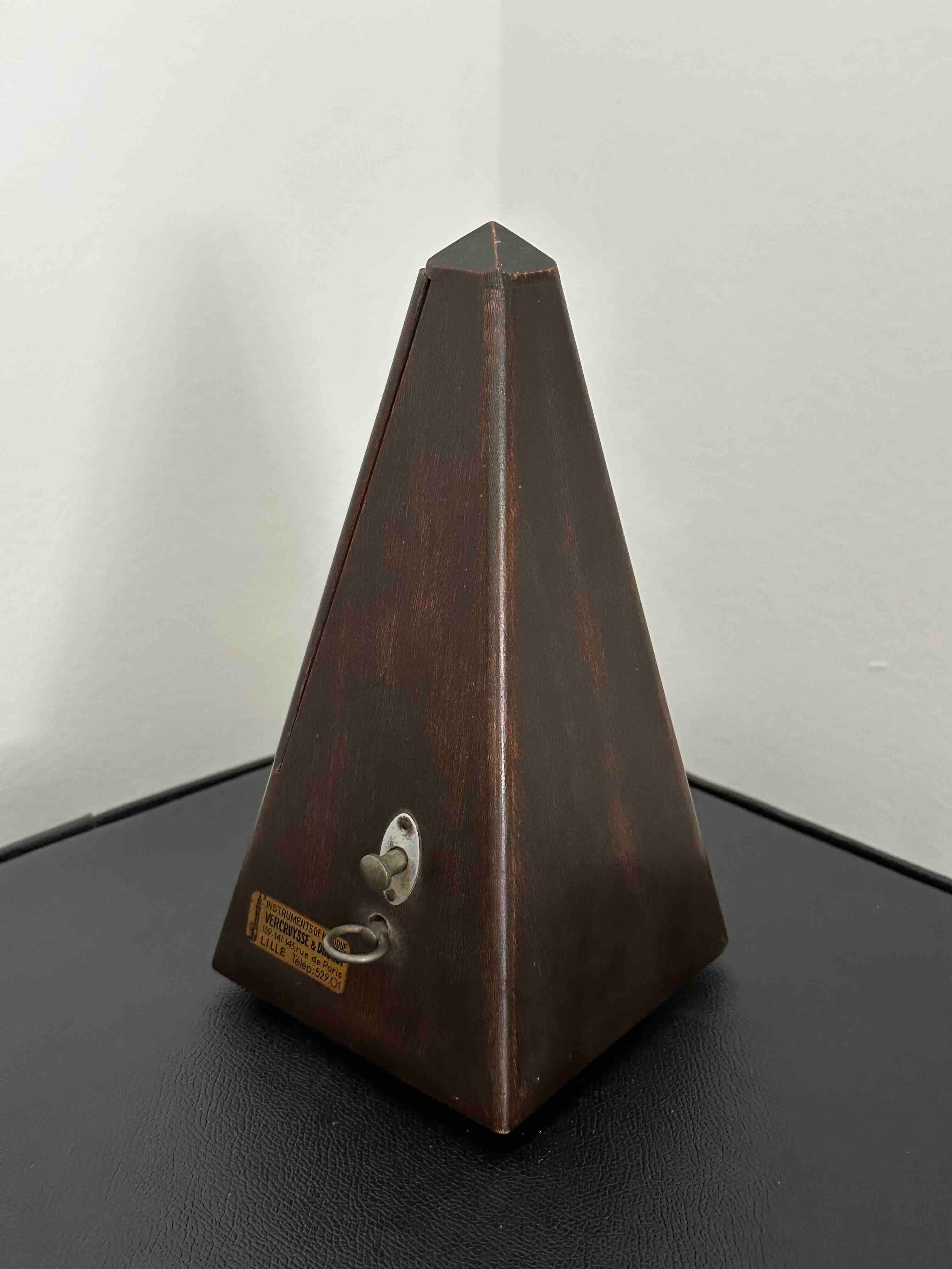 Vintage French Maëlzel Paquet Metronome, 1930-45, Solid Wood Case, Mechanical Wind-Up, Functional Without Bell