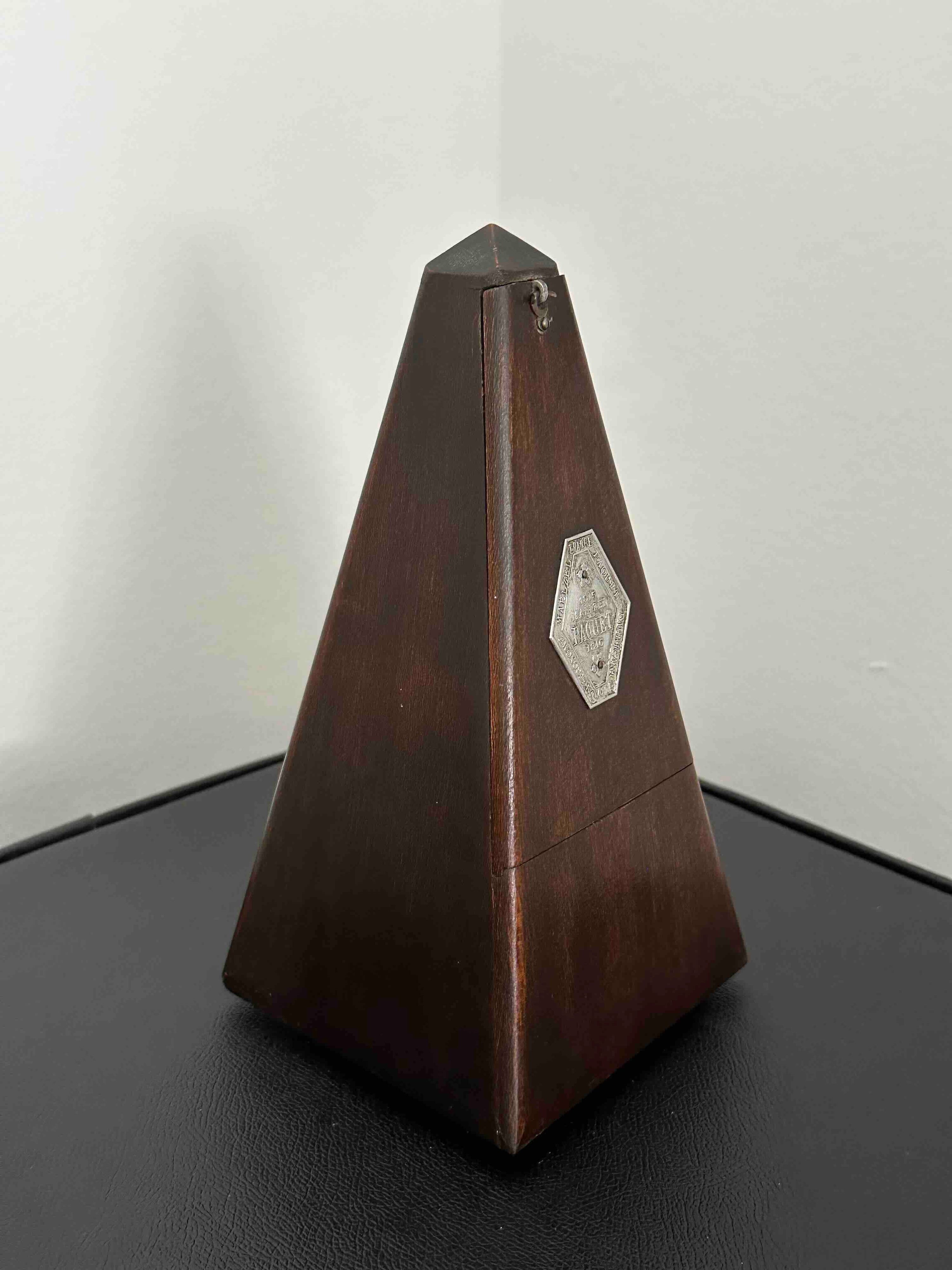Vintage French Maëlzel Paquet Metronome, 1930-45, Solid Wood Case, Mechanical Wind-Up, Functional Without Bell