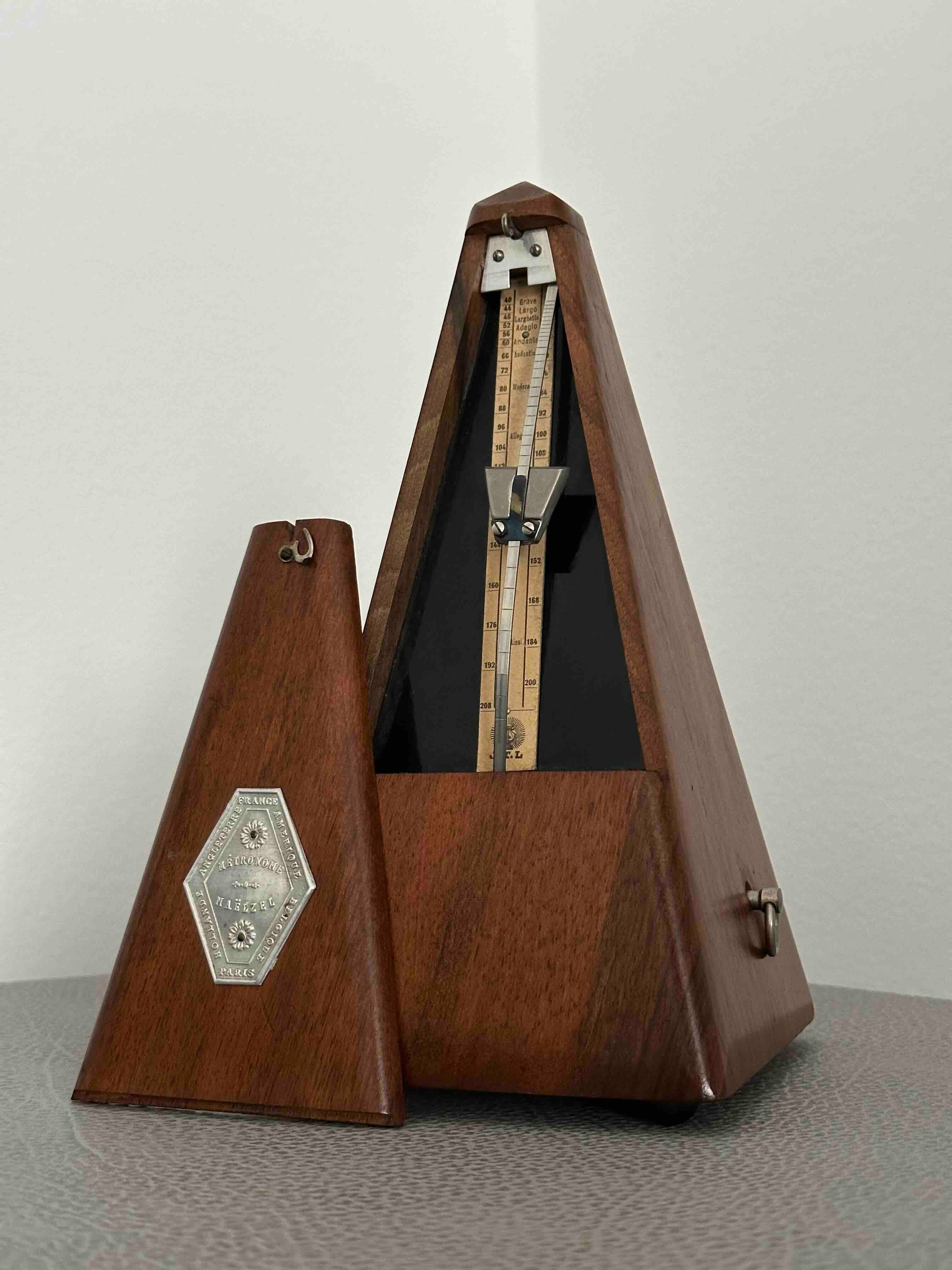 Antique JTL French Metronome, c. 1890s-1910s, Solid Wood Case, Brass Mechanical Wind-Up, Fully Functional