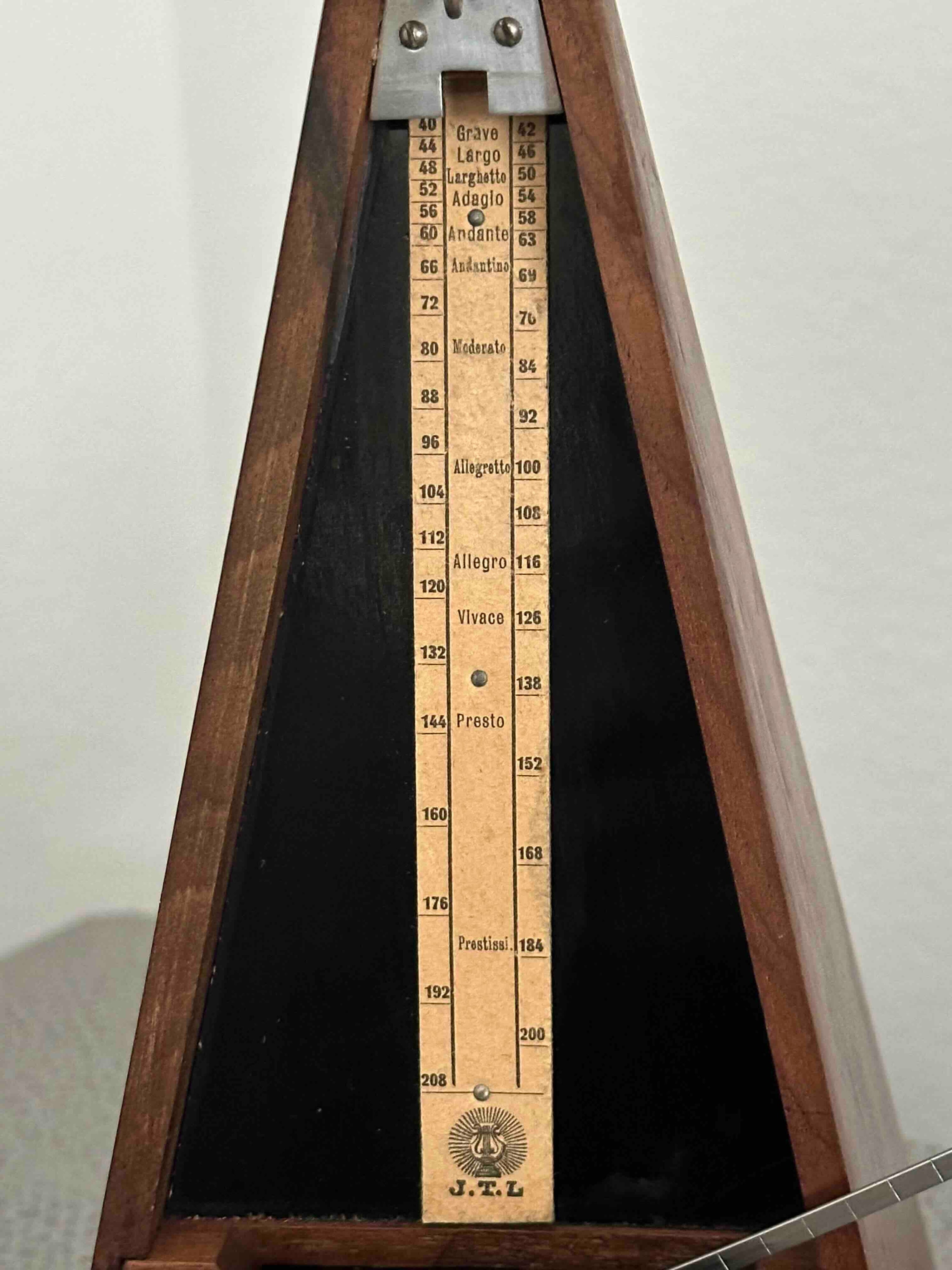Antique JTL French Metronome, c. 1890s-1910s, Solid Wood Case, Brass Mechanical Wind-Up, Fully Functional