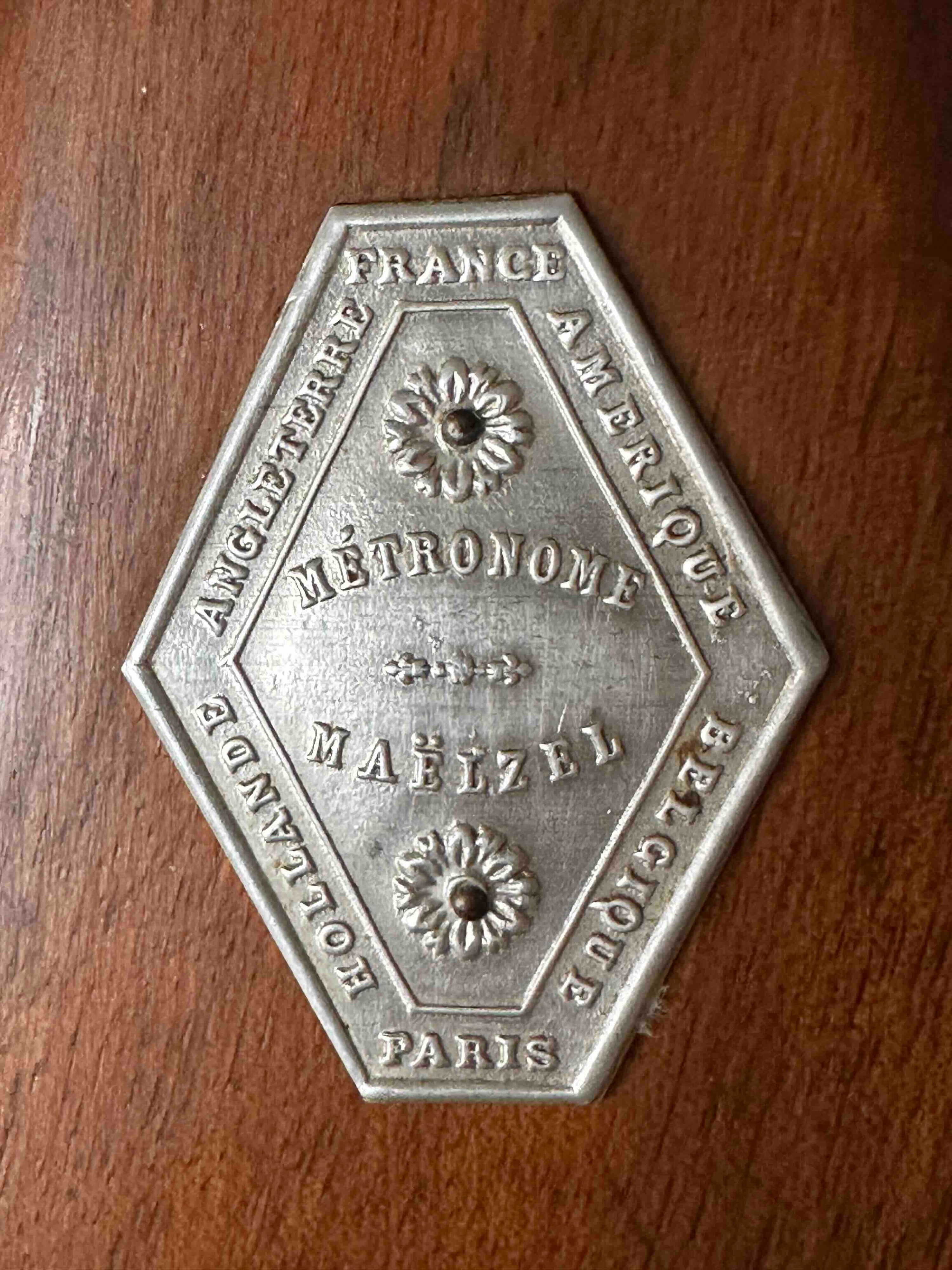Antique JTL French Metronome, c. 1890s-1910s, Solid Wood Case, Brass Mechanical Wind-Up, Fully Functional