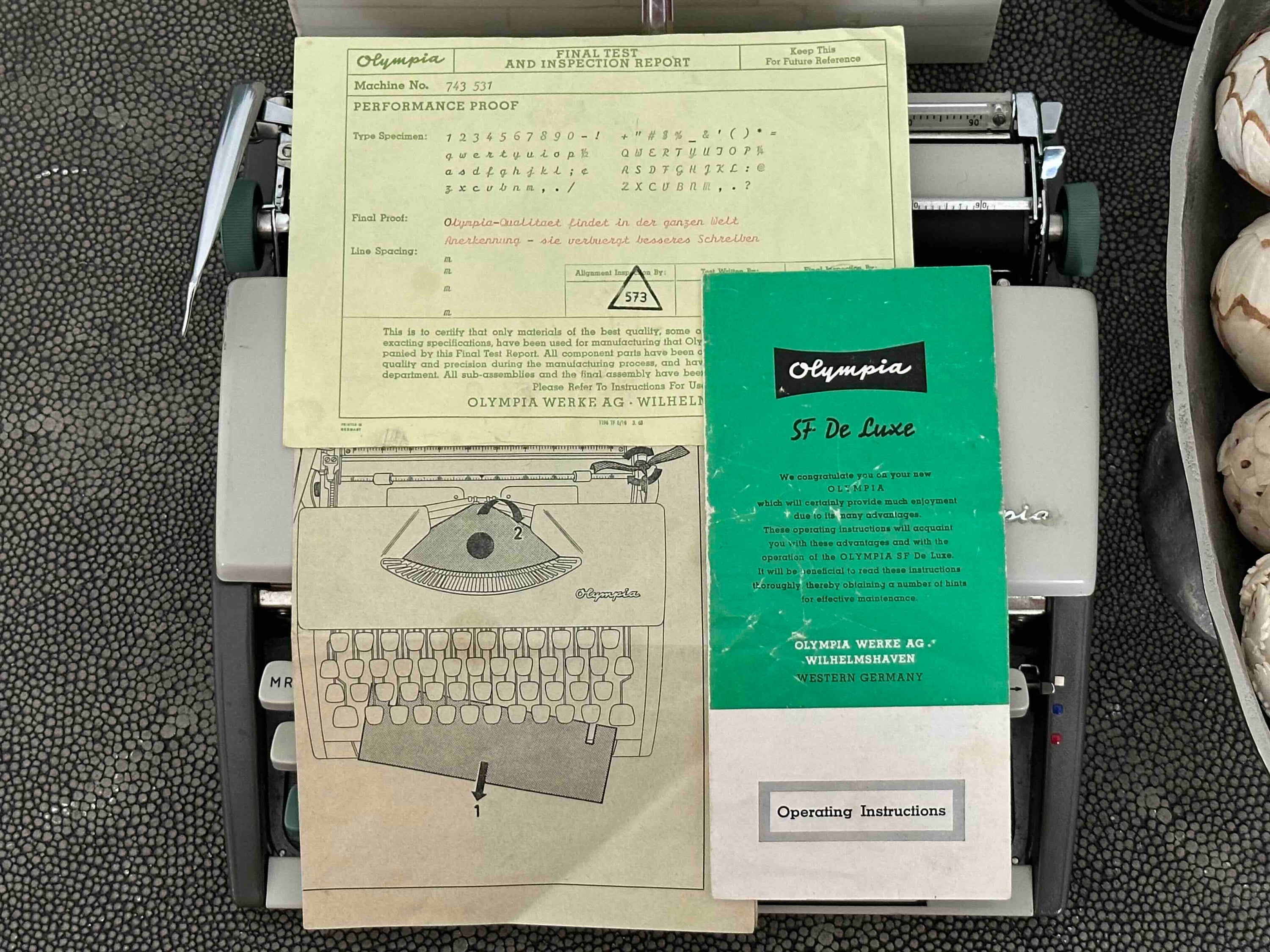 RARE Cursive Olympia SF De Luxe Typewriter, Qwerty Layout, 1963, Fully Functional