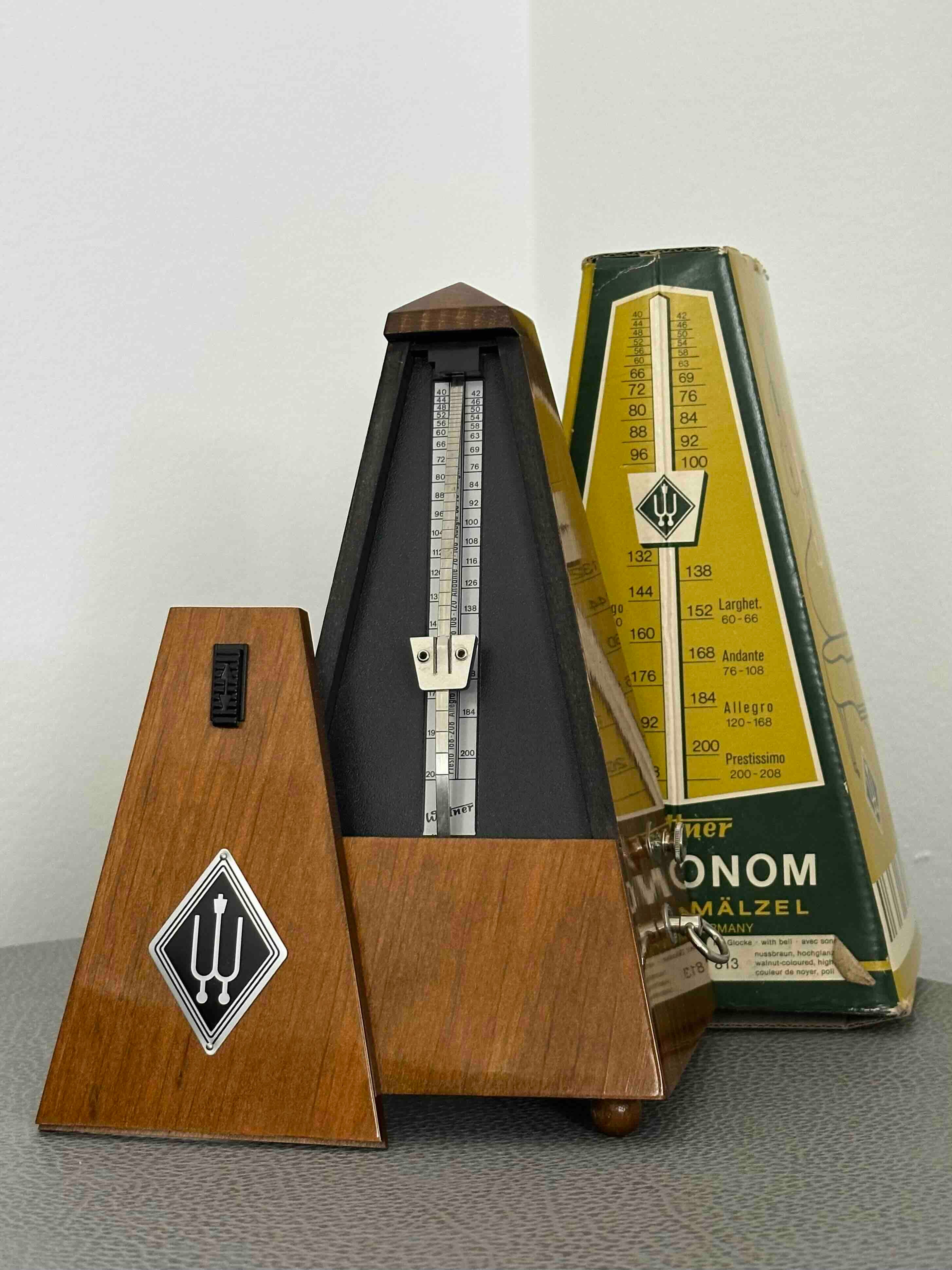 Vintage Wittner Metronome with Bell in Original Box, 1980s, Solid Wood Case, Mechanical Wind-Up, Fully Functional