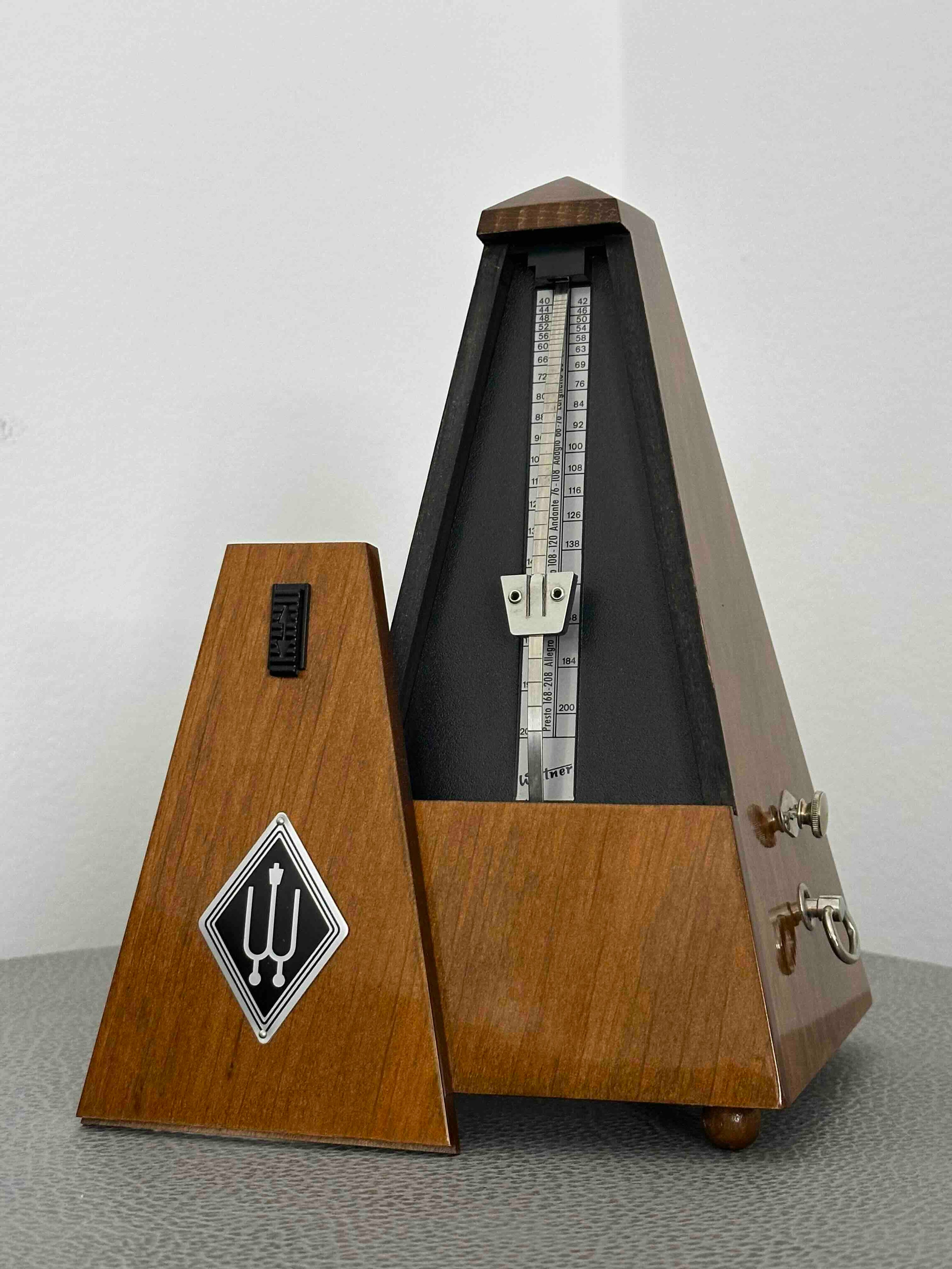 Vintage Wittner Metronome with Bell in Original Box, 1980s, Solid Wood Case, Mechanical Wind-Up, Fully Functional