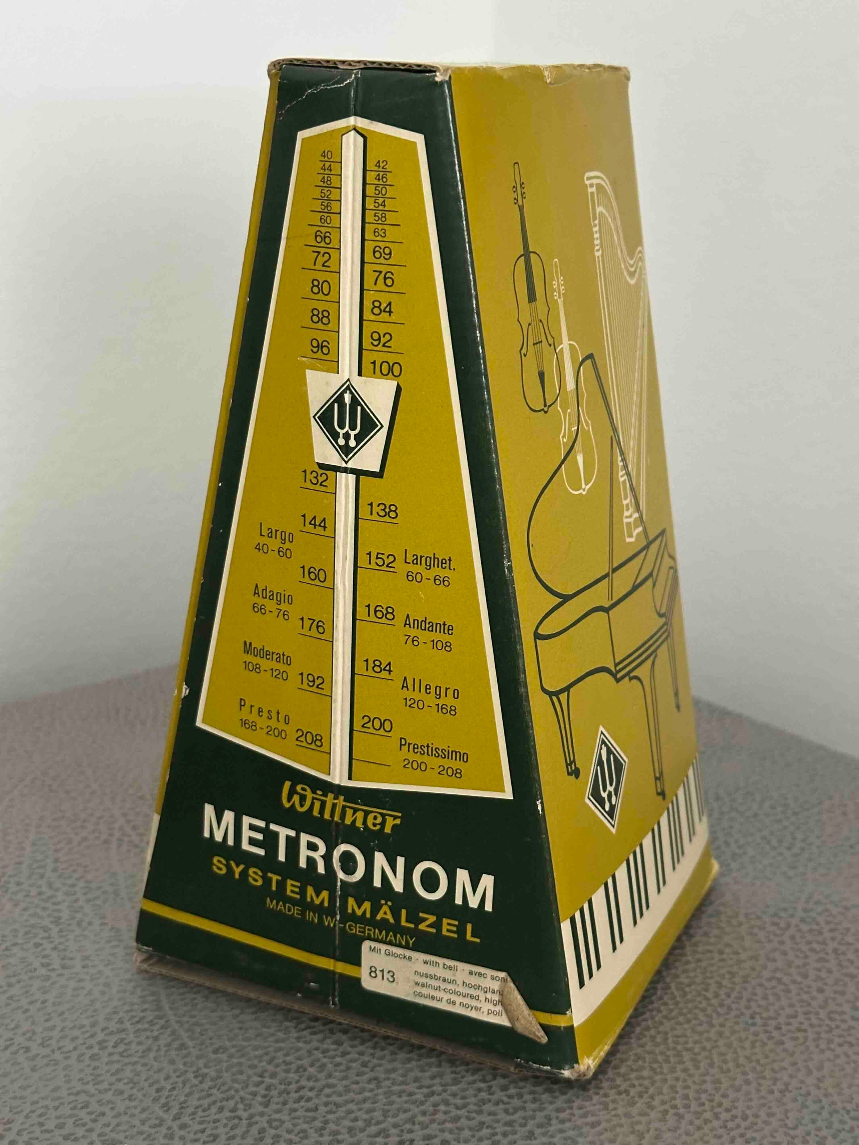 Vintage Wittner Metronome with Bell in Original Box, 1980s, Solid Wood Case, Mechanical Wind-Up, Fully Functional