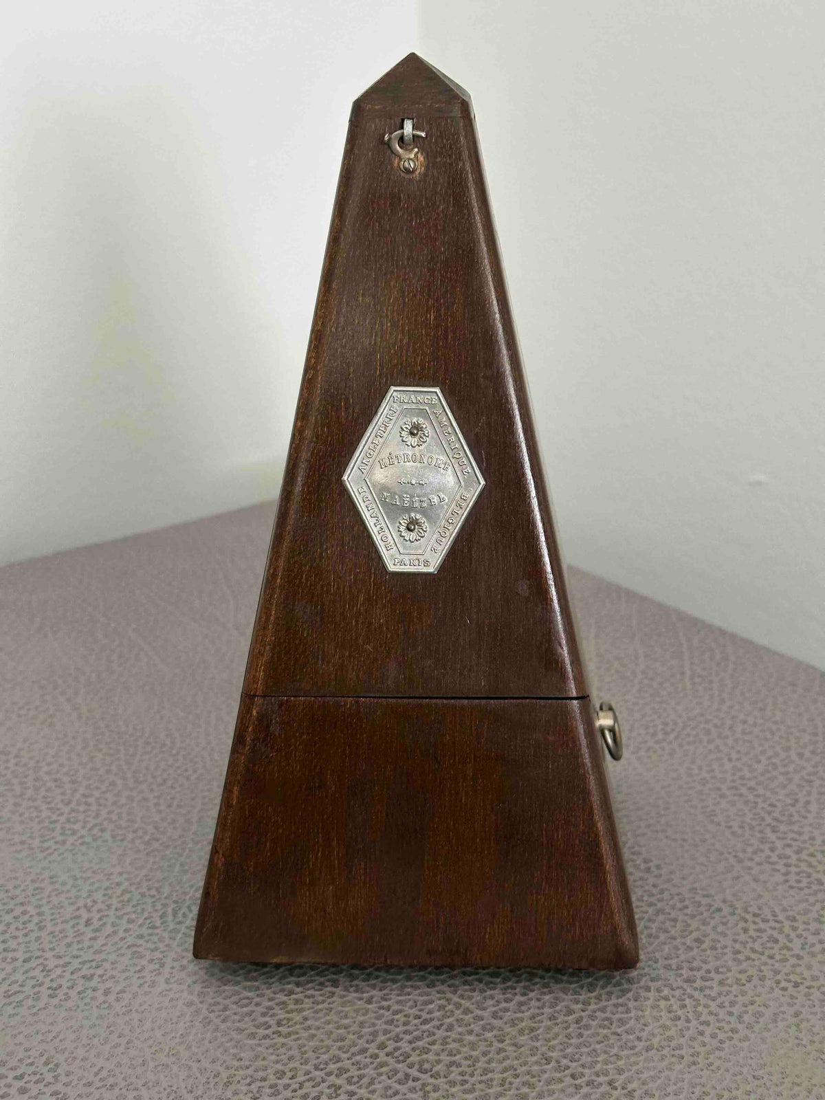 Antique Over All Paris French Metronome, c. 1910s–1920s, Maelzel System, Solid Wood Case, Mechanical Wind-Up