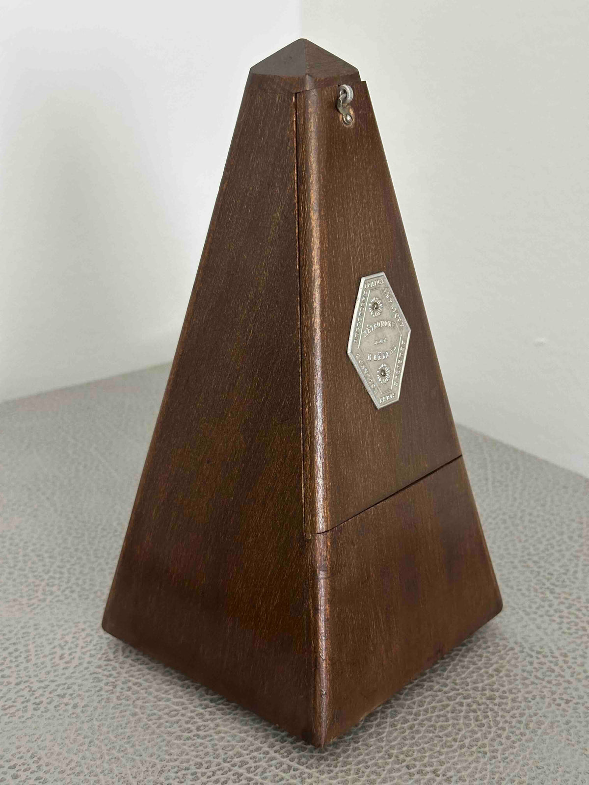 Antique Over All Paris French Metronome, c. 1910s–1920s, Maelzel System, Solid Wood Case, Mechanical Wind-Up