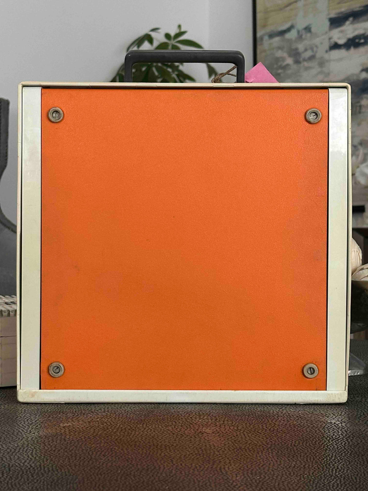 Orange Olympia Traveller de Luxe Typewriter with Azerty Layout, 1977, Fully Working Typewriter
