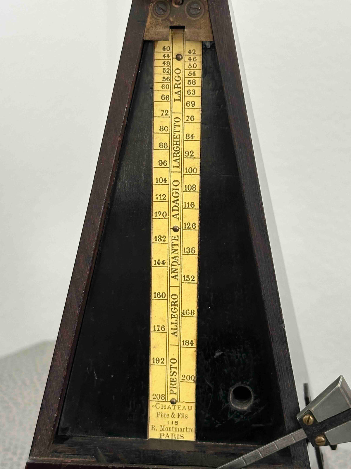 Antique French Maëlzel Metronome by Château Père & Fils (Paris), Circa 1880s–1890s, Mechanical Wind-Up with Bell, Fully Functional