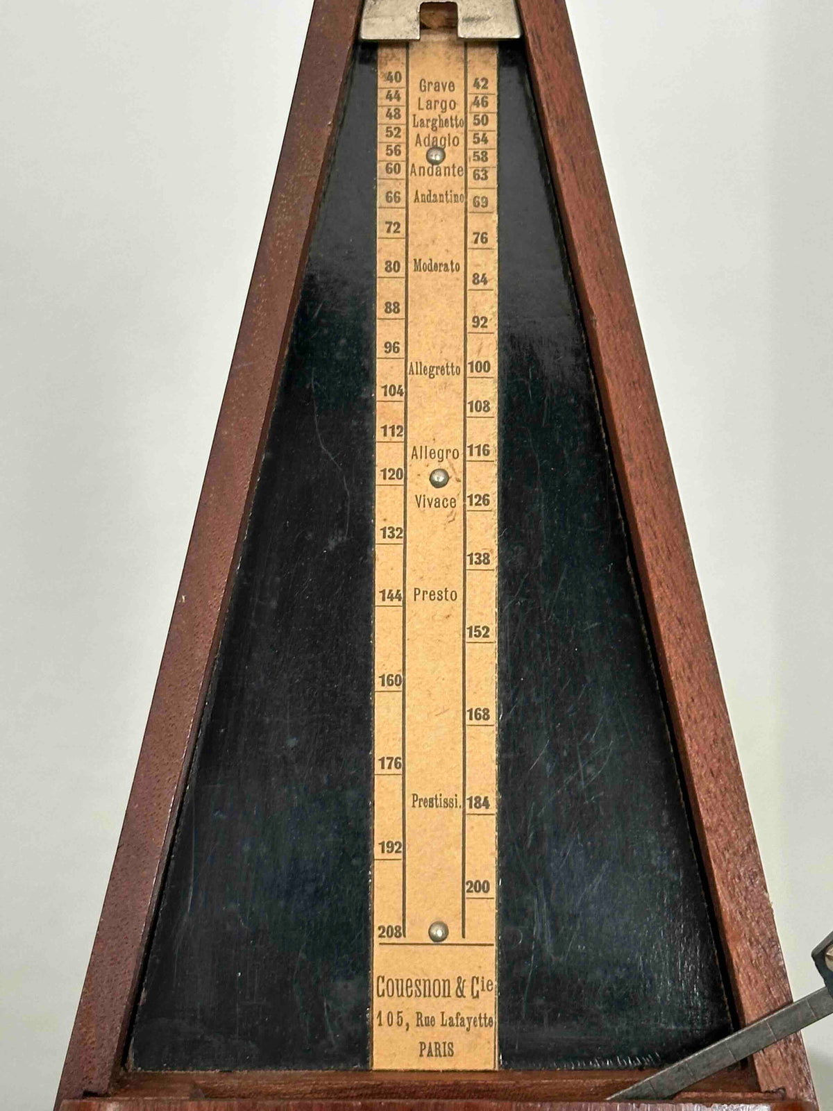 Antique Couesnon & Cie French Metronome, c. 1920s, Maelzel System, Solid Wood Case, Mechanical Wind-Up, Fully Functional