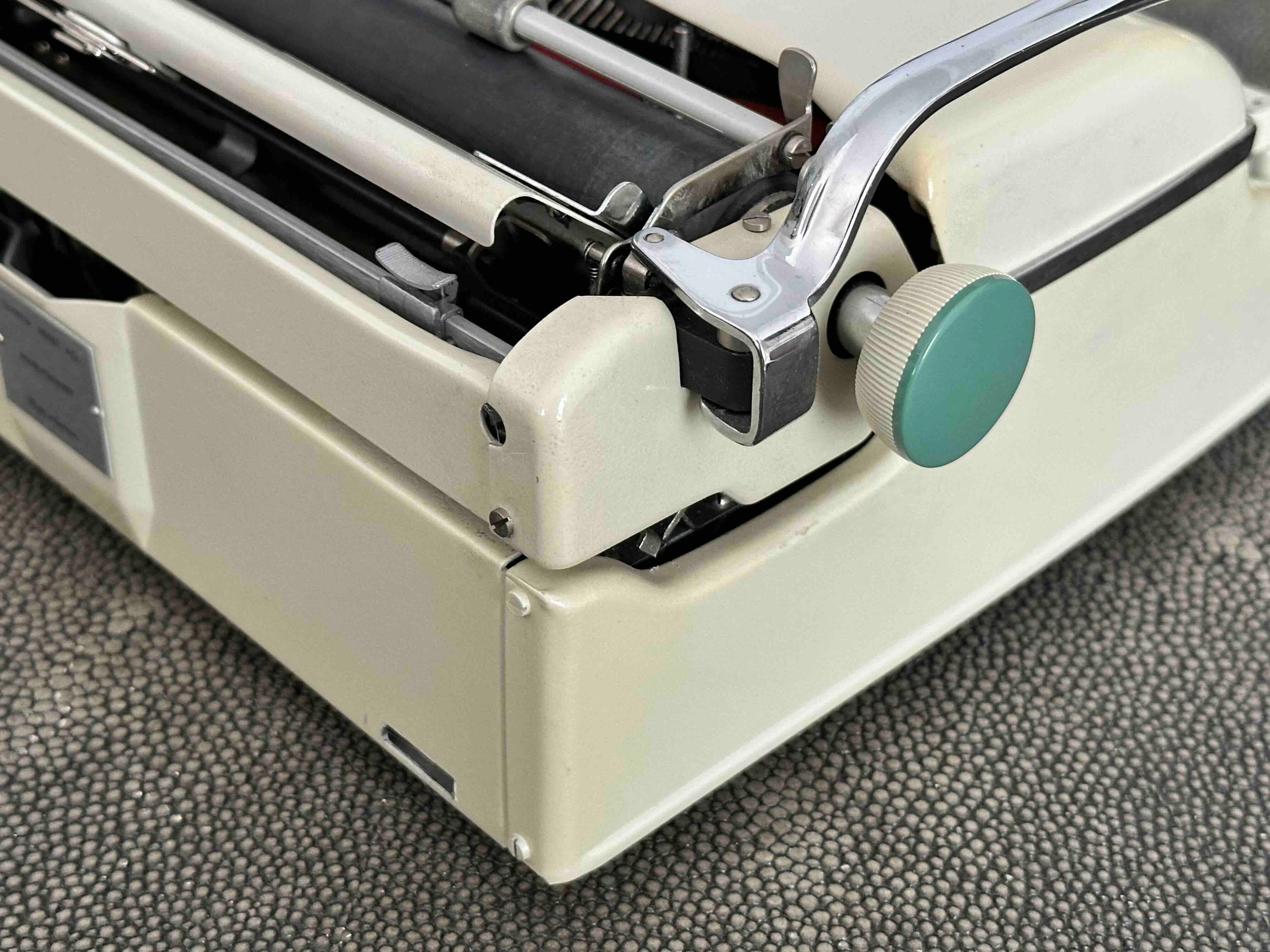 Olympia Monica Typewriter with Qwerty Layout, 1963, Pearl Body with Green Keys, Fully Functional