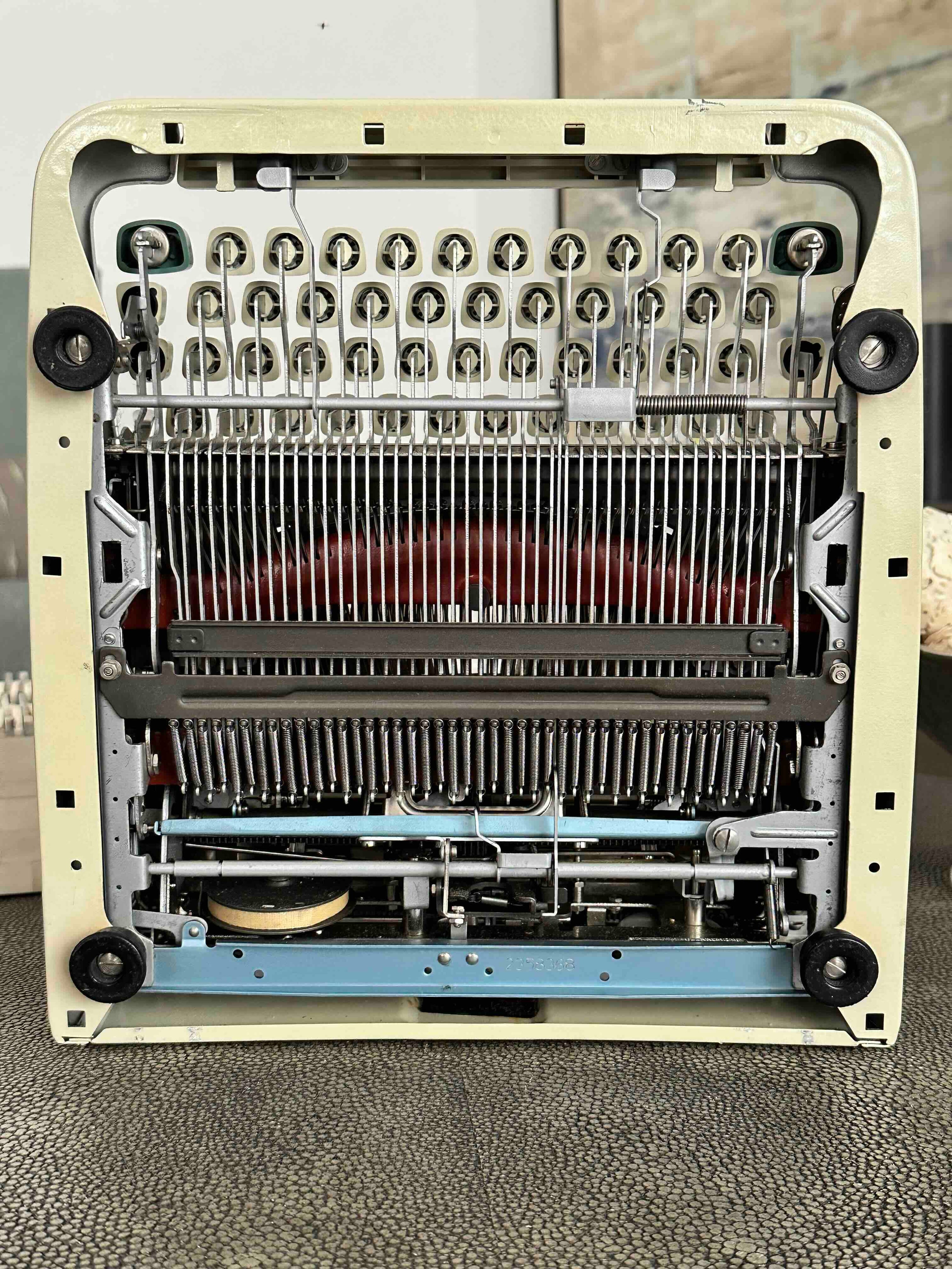 Olympia Monica Typewriter with Qwerty Layout, 1963, Pearl Body with Green Keys, Fully Functional