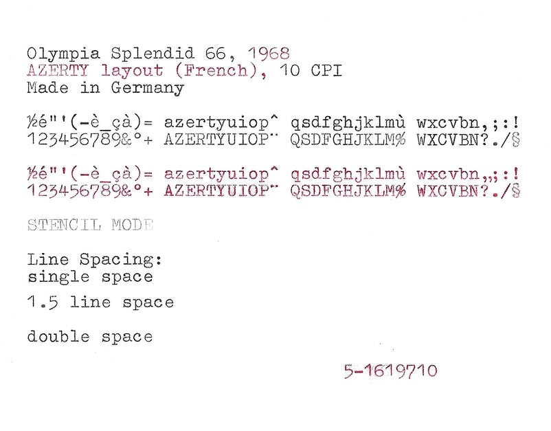 Olympia Splendid 66 Typewriter with Azerty Layout, 1968, Made in Western Germany, Fully Functional