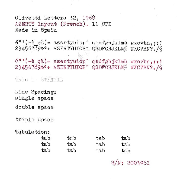 Olivetti Lettera 32 Typewriter with Azerty Layout, 1968, Made in Spain, Fully Functional