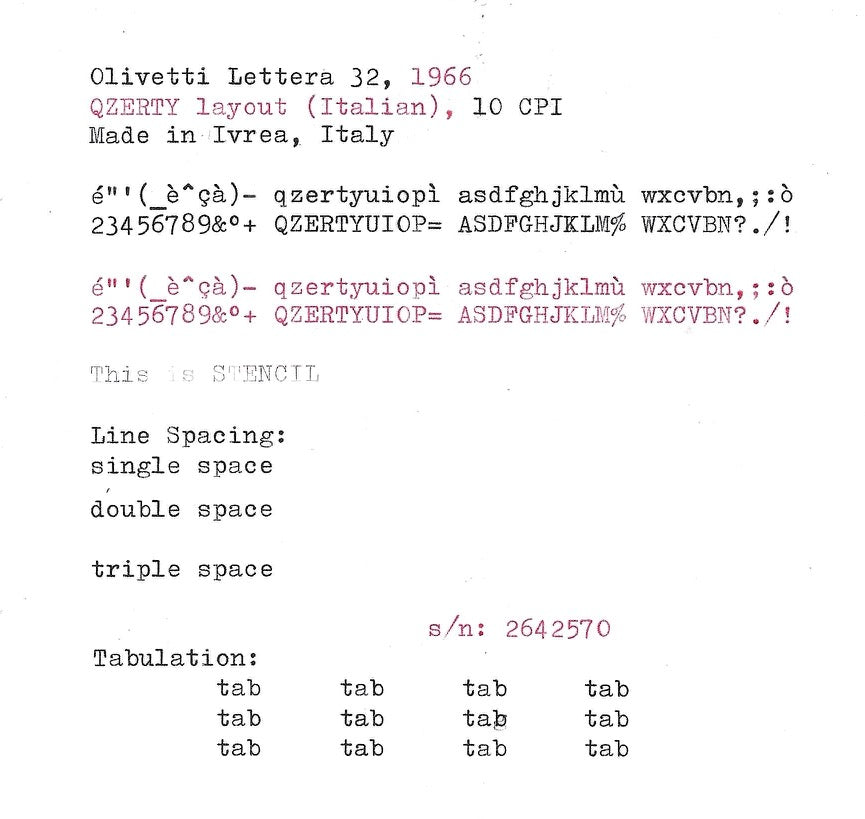 Olivetti Lettera 32 Typewriter with Qzerty Layout, 1966, Made In Ivrea, Italy, Fully Functional (Copy)