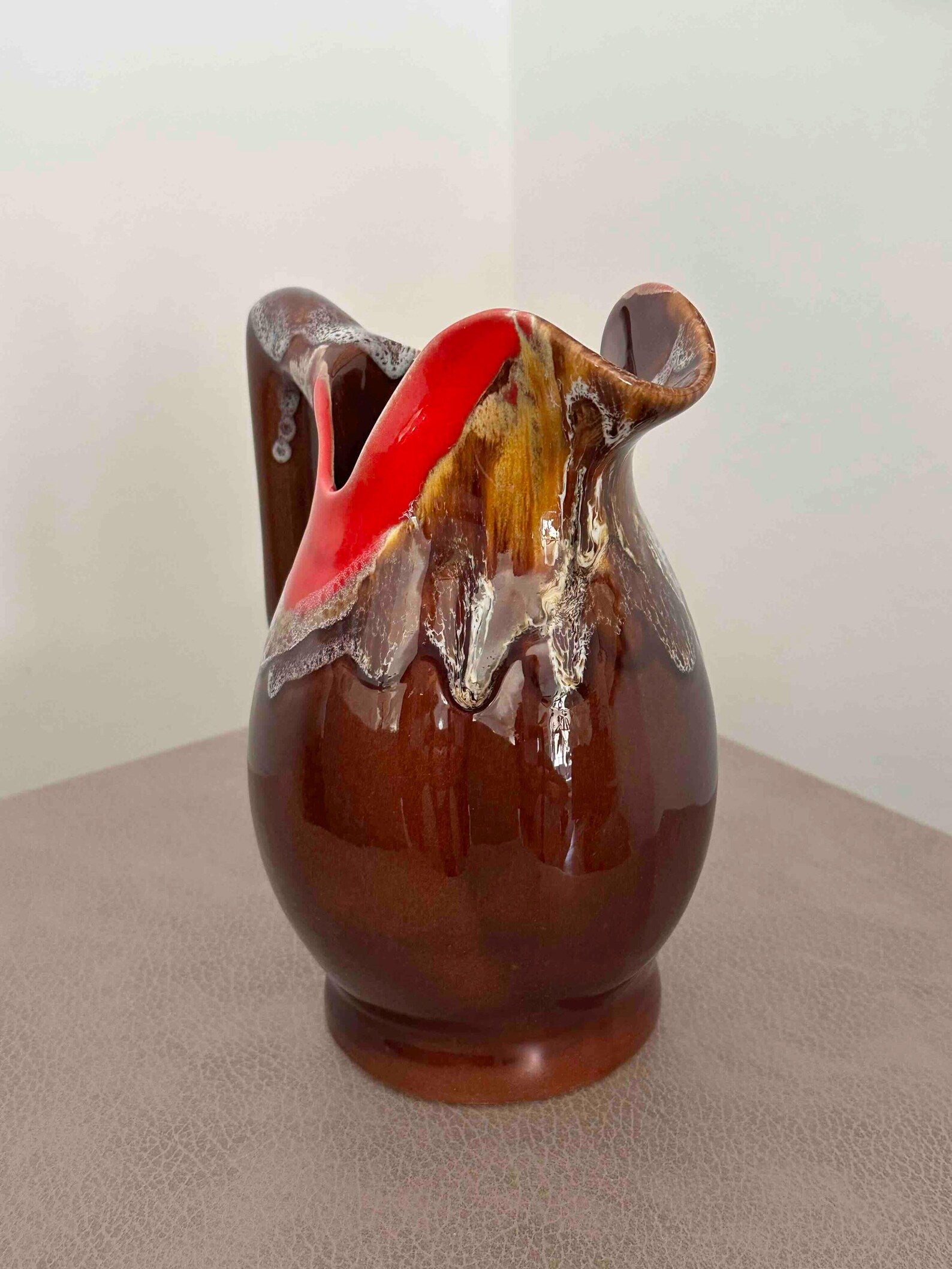 Vintage French  Vallauris Ceramic Pitcher with Lava Glaze