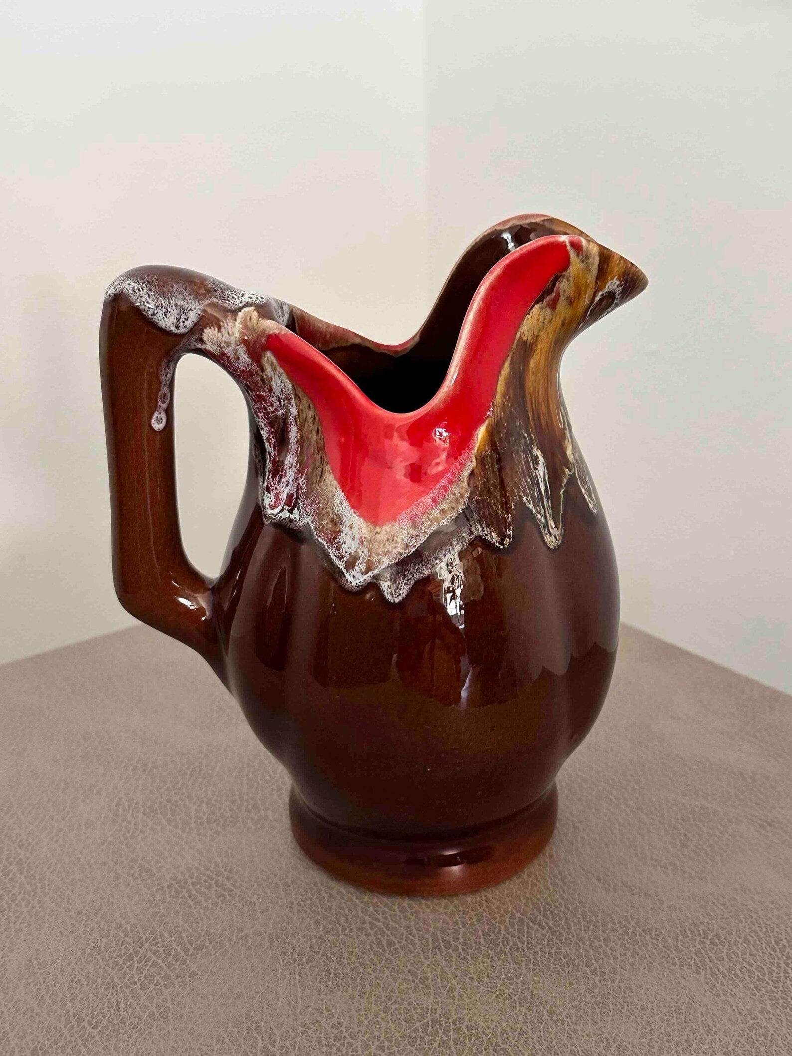 Vintage French  Vallauris Ceramic Pitcher with Lava Glaze