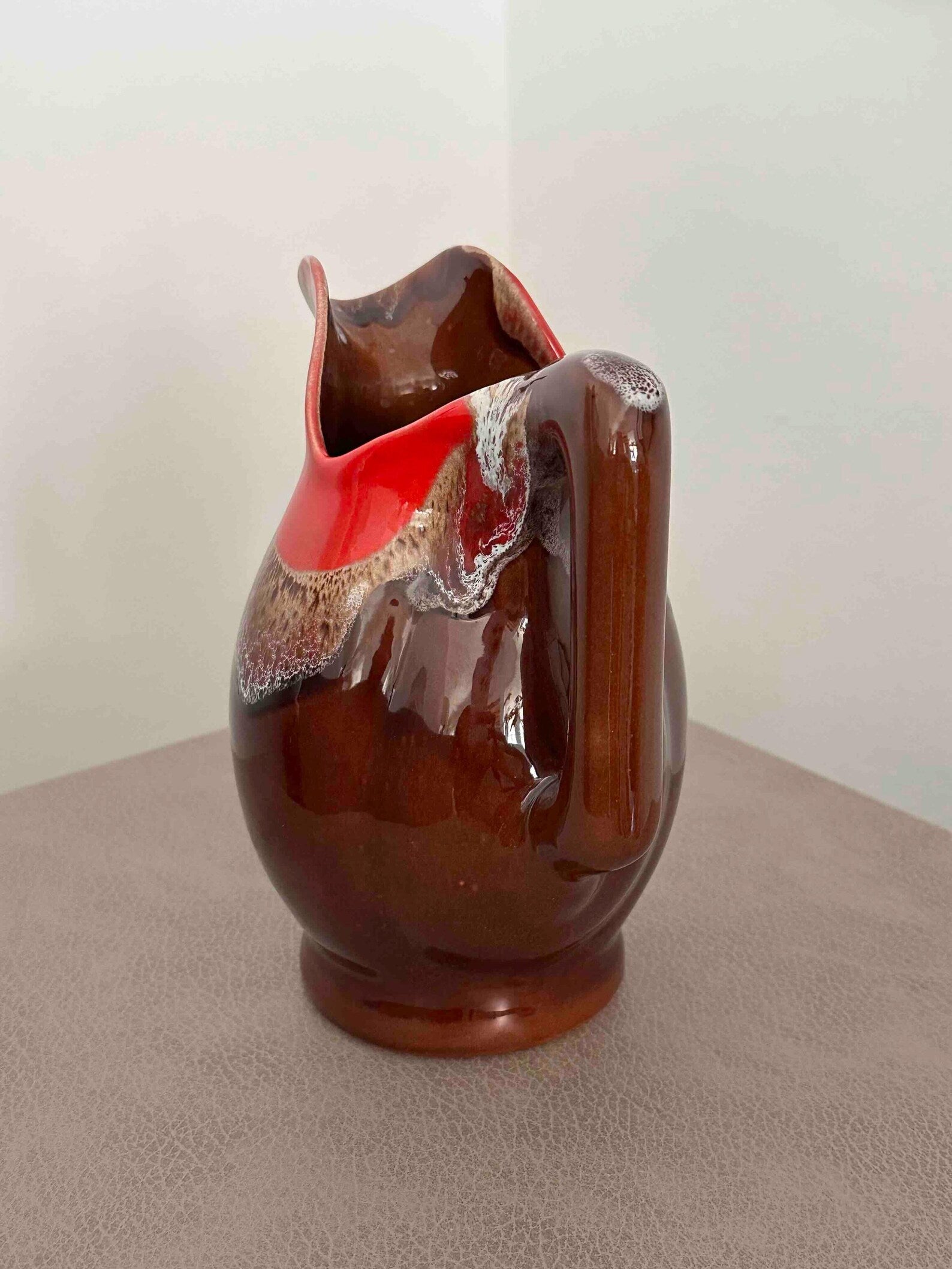 Vintage French  Vallauris Ceramic Pitcher with Lava Glaze